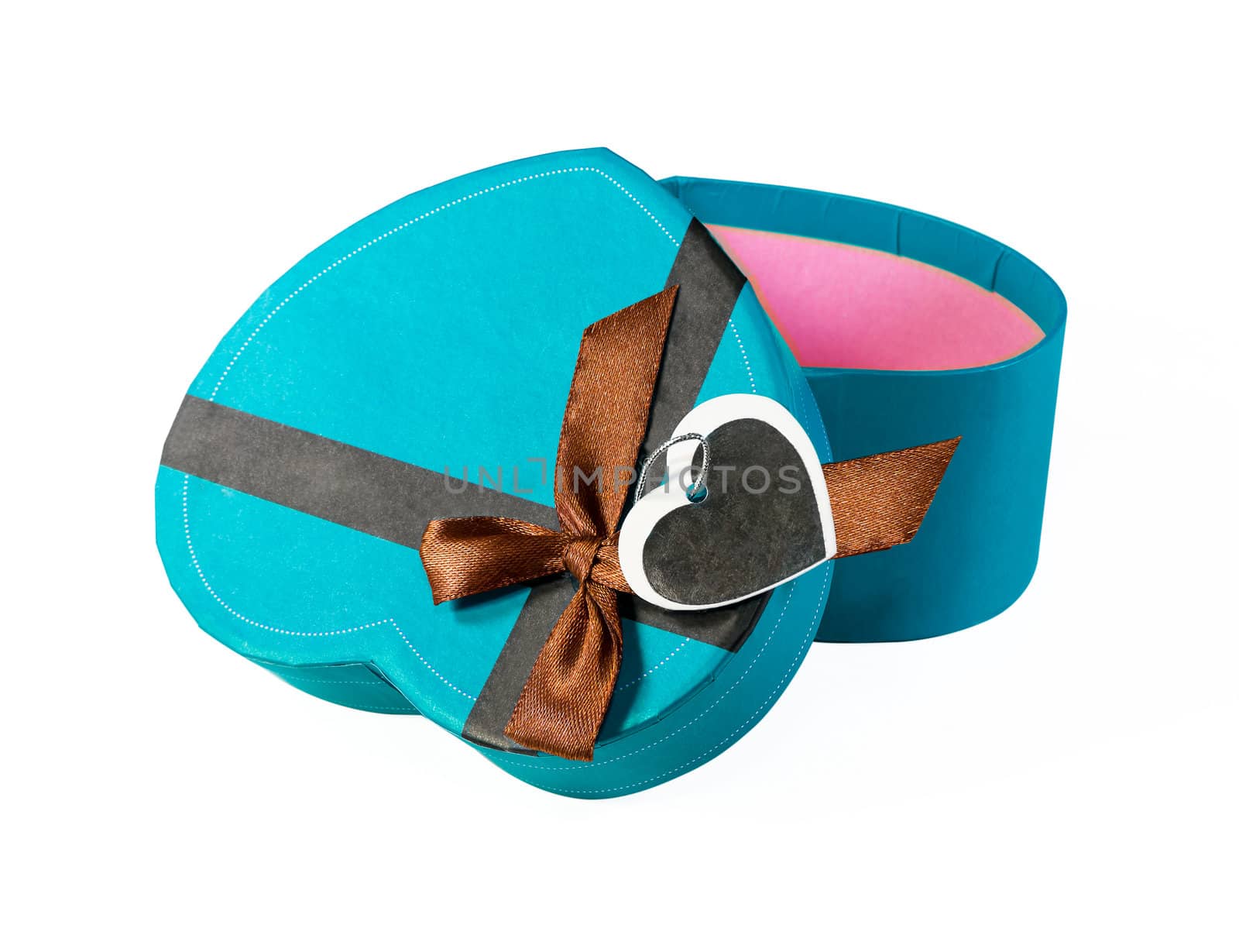 Blue Heart-shaped box in heart shape on white background