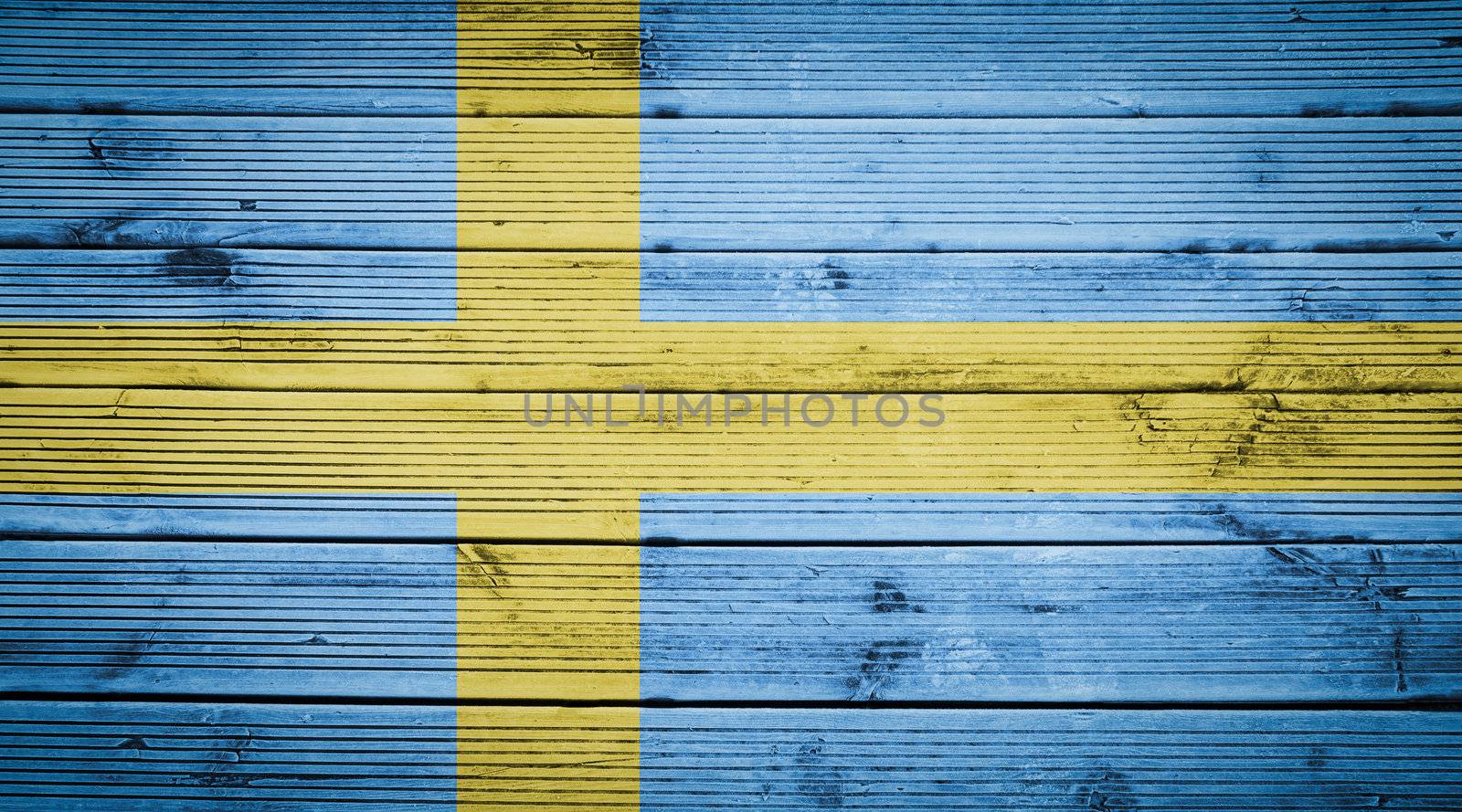 Natural wood planks texture background with the colors of the flag of Sweden