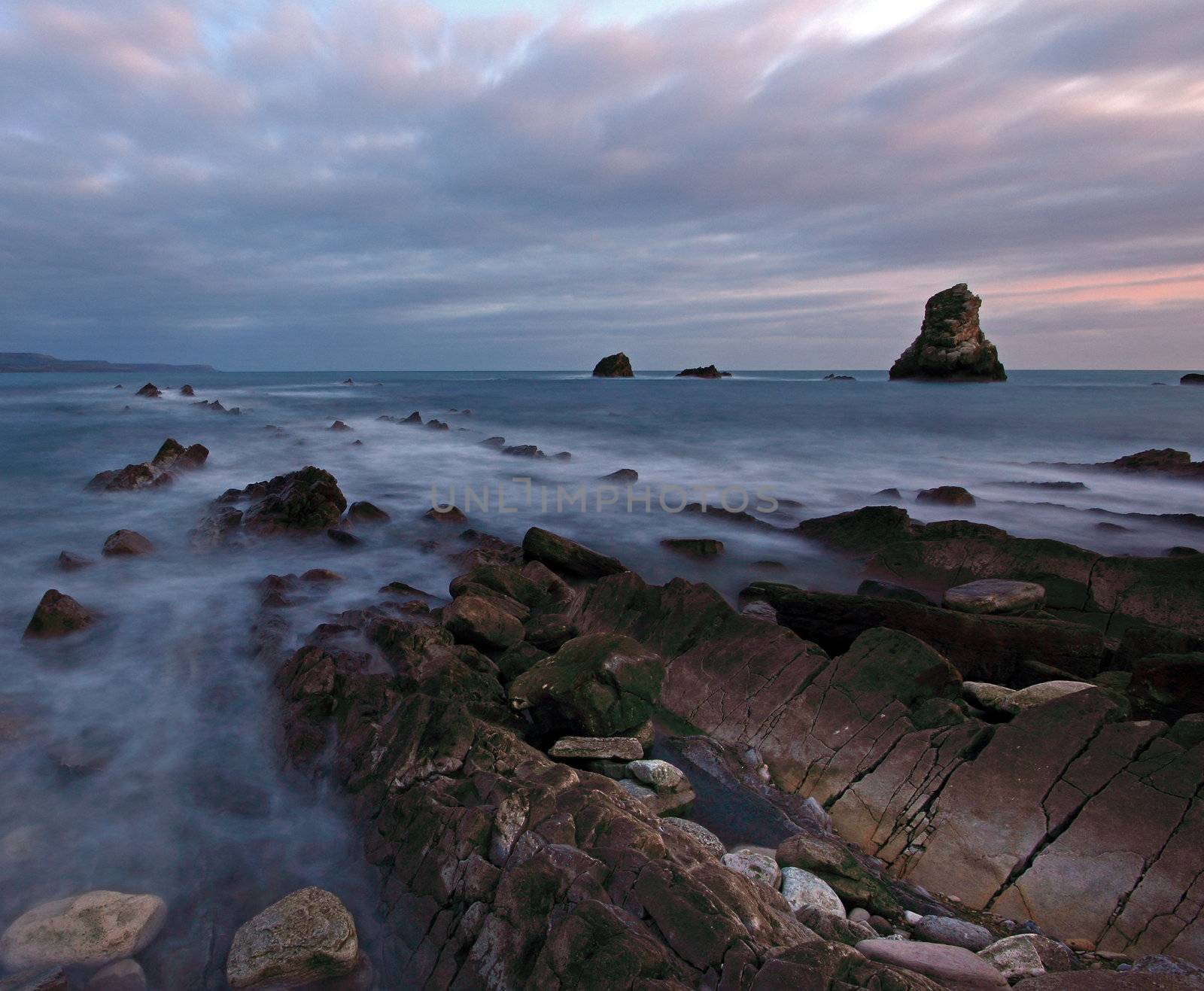 Rocks at Mupe Bay at sunset, Dorset
