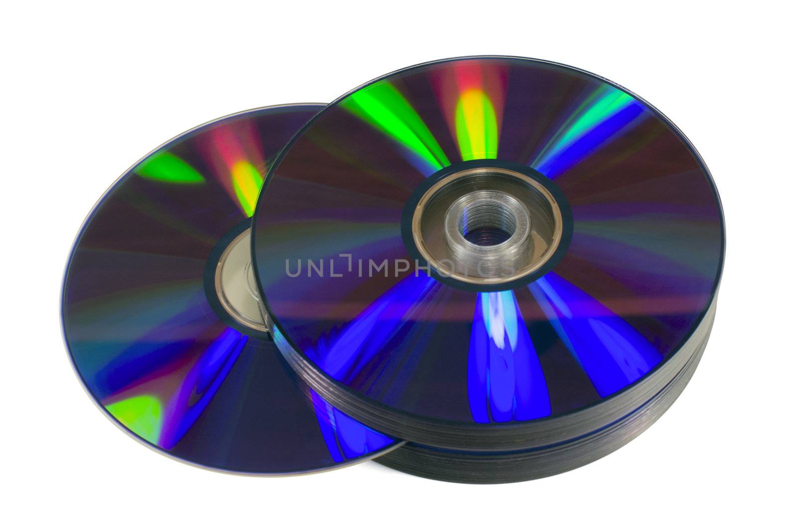 Pile of blank optical discs (CD, DVD or Blu-Ray) isolated on white by only4denn