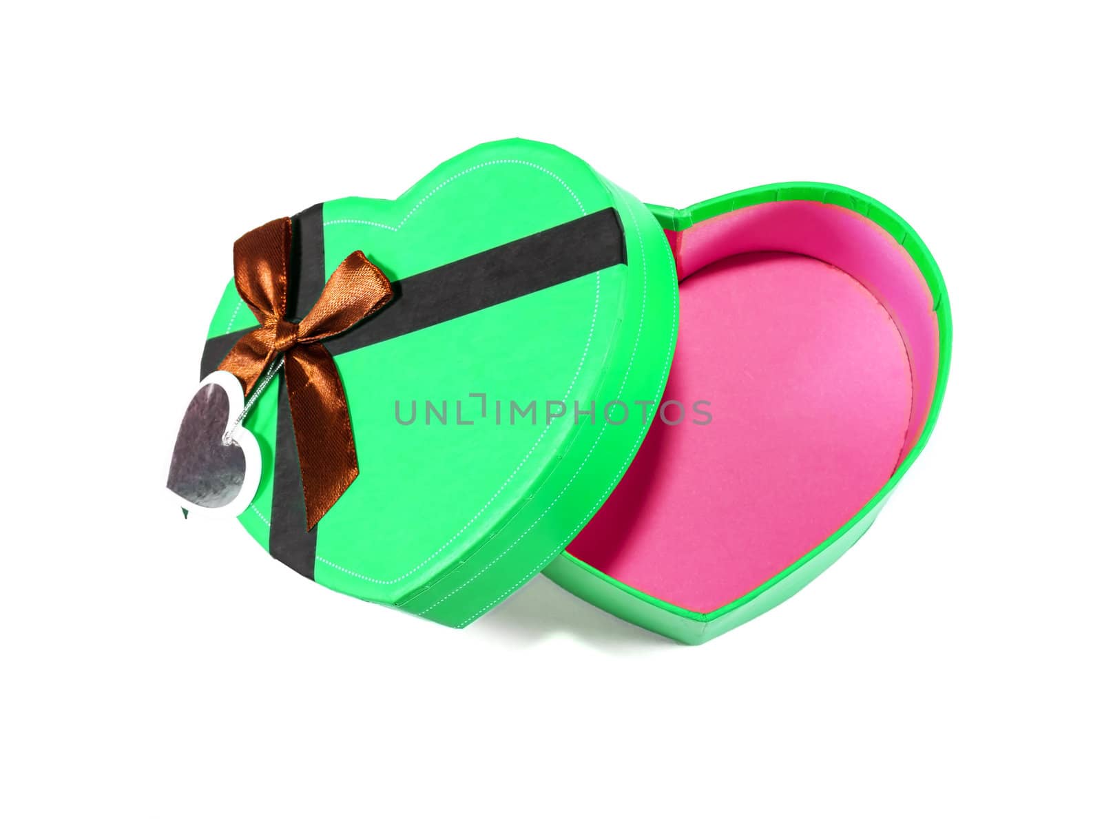 Green Heart-shaped box in heart shape on white background
