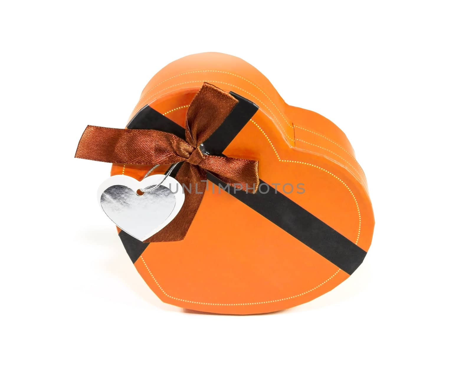 Orange Heart-shaped box in heart shape on white background