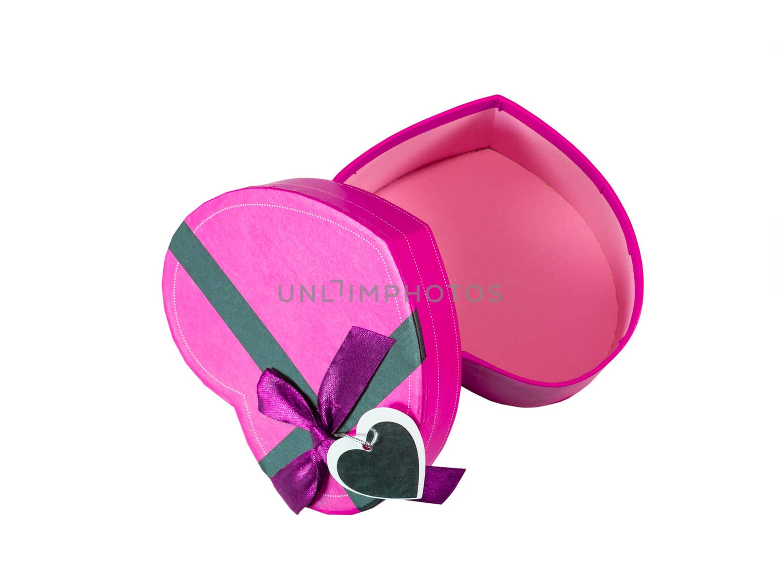 Pink Heart shaped box in heart shape on white background