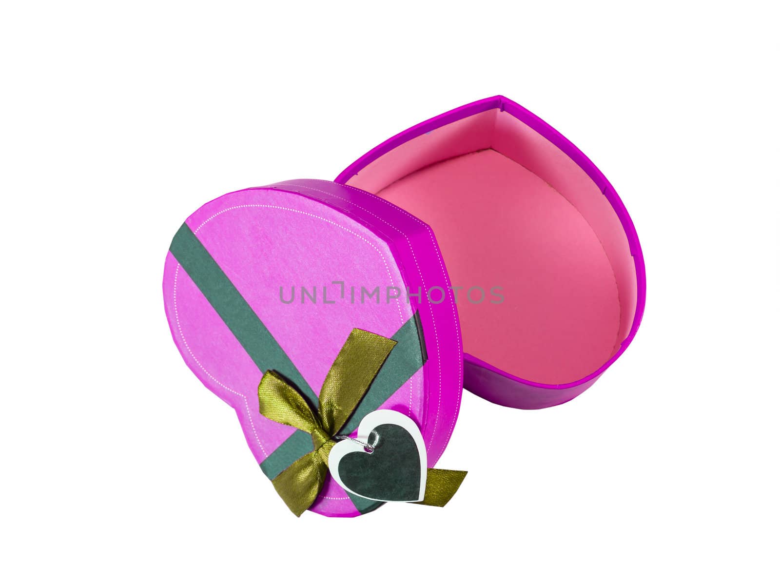 Pink Heart shaped box in heart shape on white background