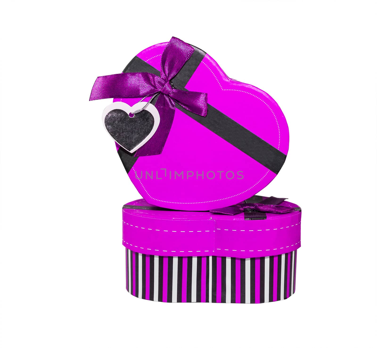 Violet Heart shaped box in heart shape on white background