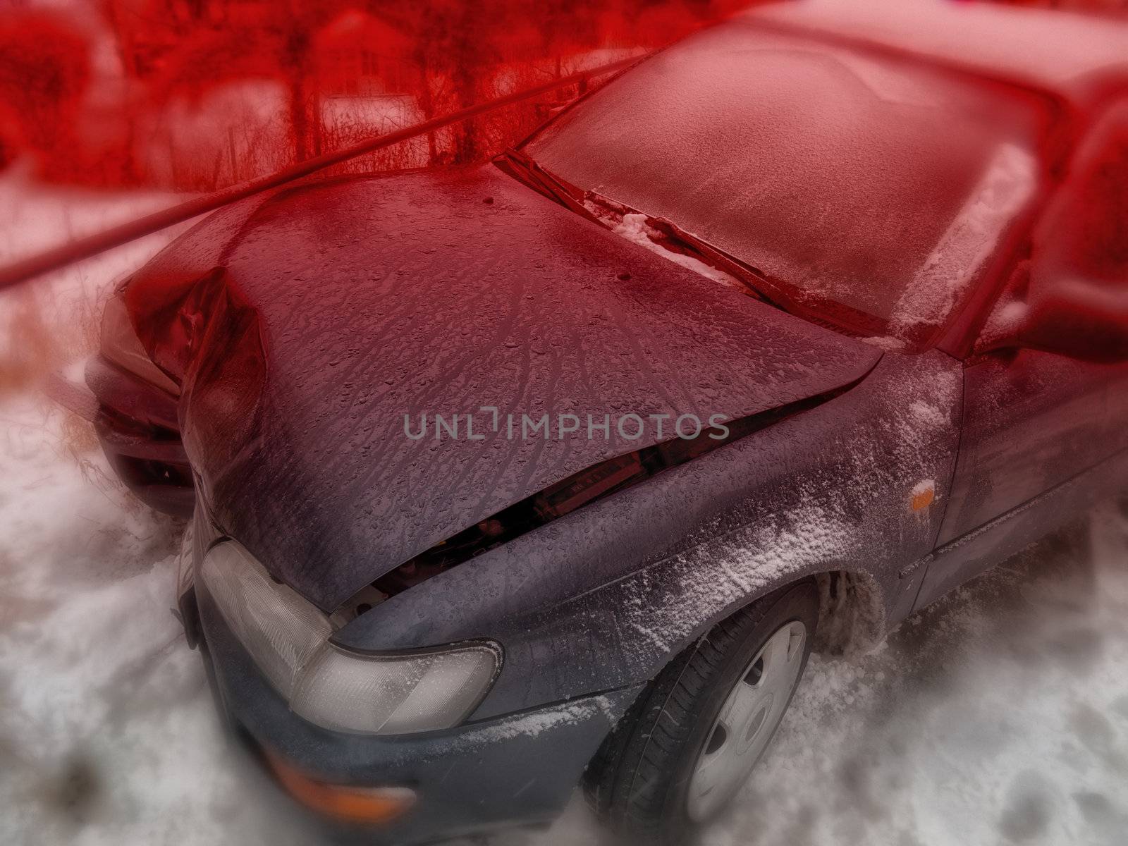 Crashed car at wintertime - Denmark.