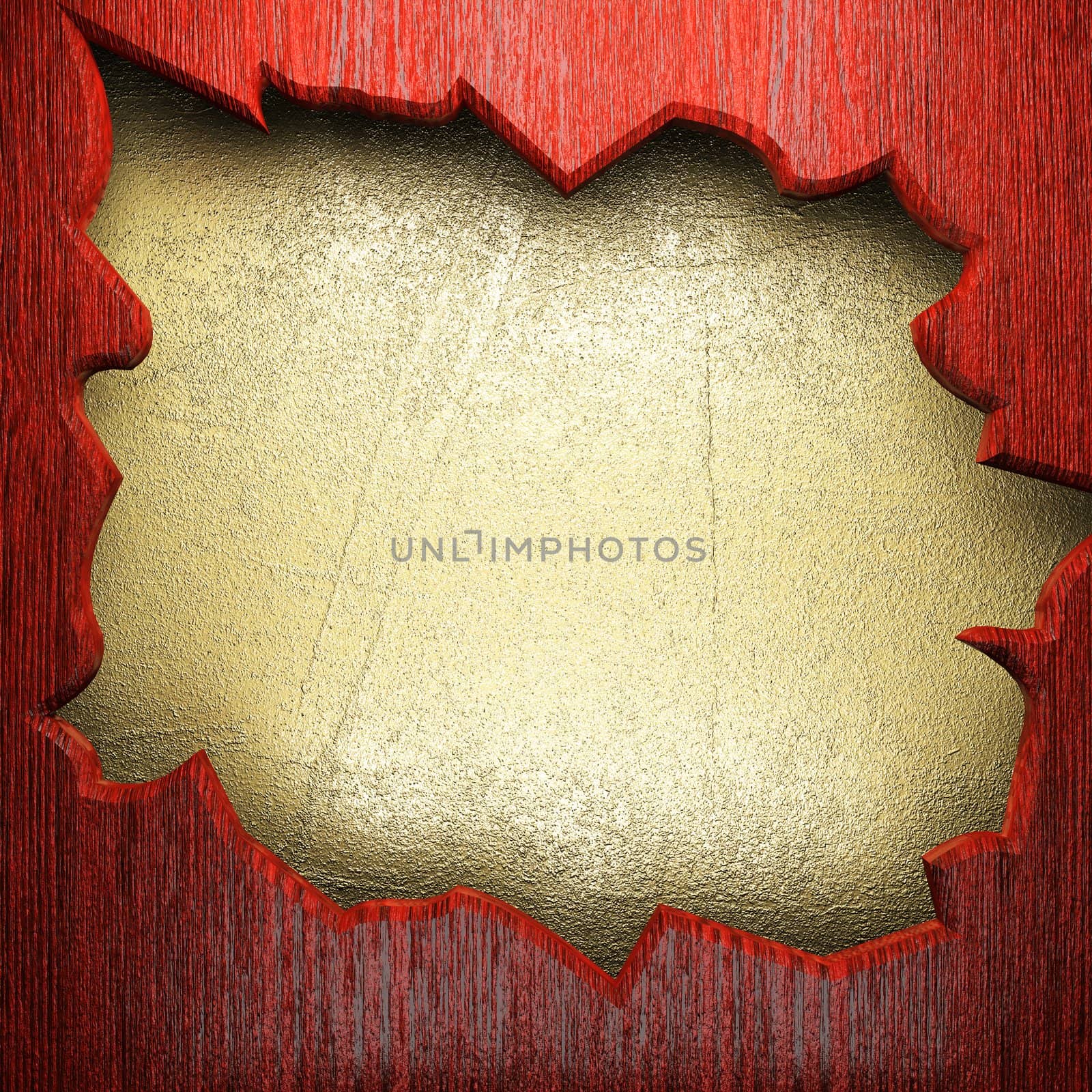 wood on golden wall made in 3D