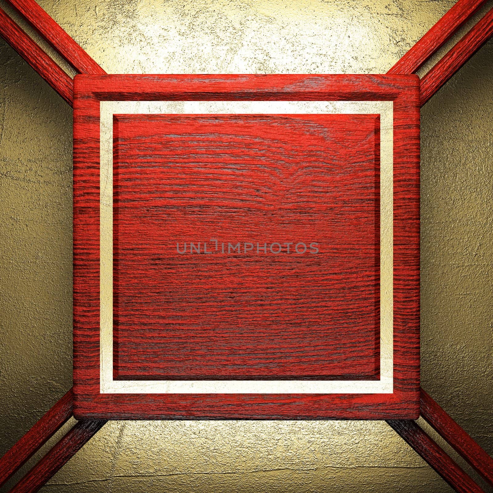 wood on golden wall made in 3D