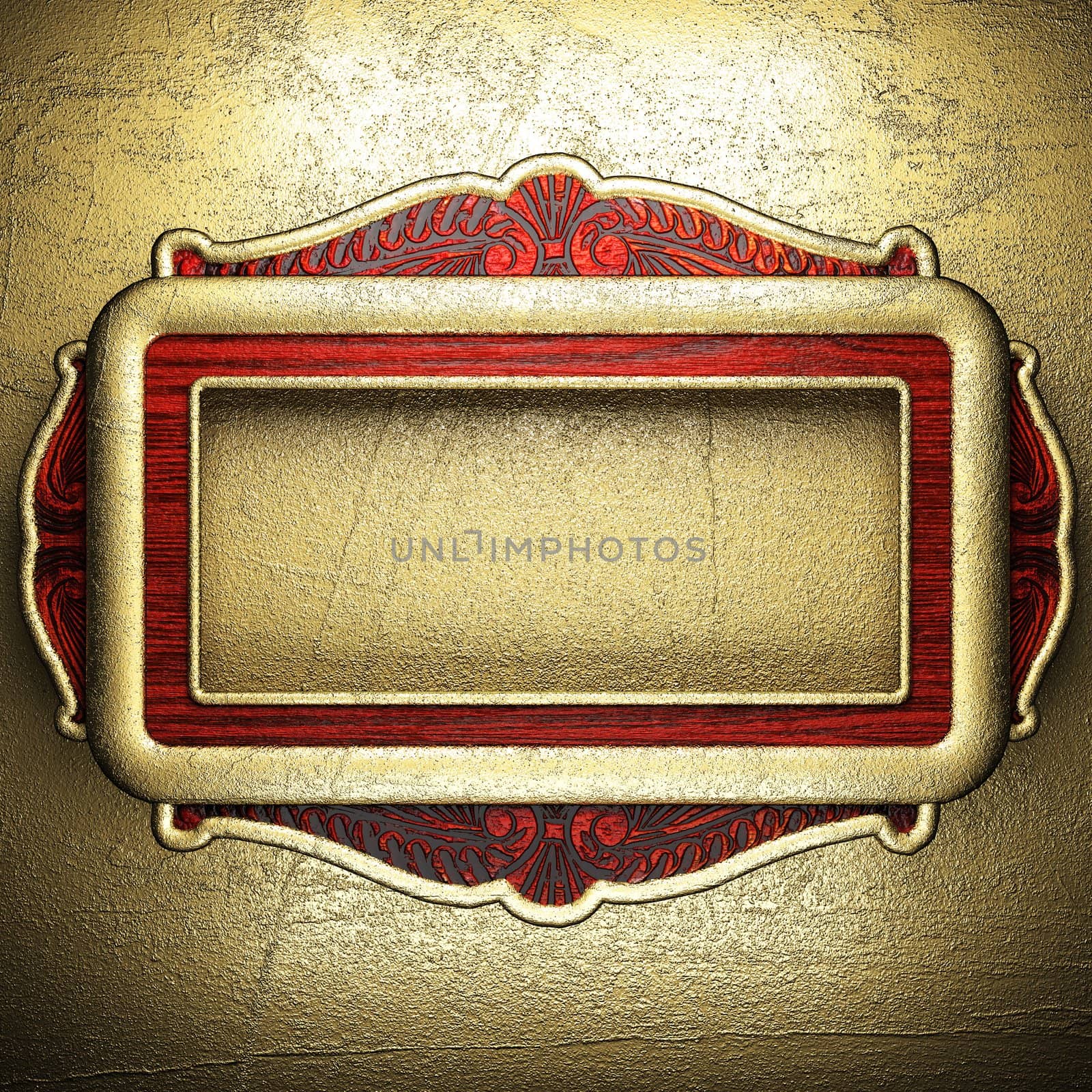 wood on golden wall made in 3D
