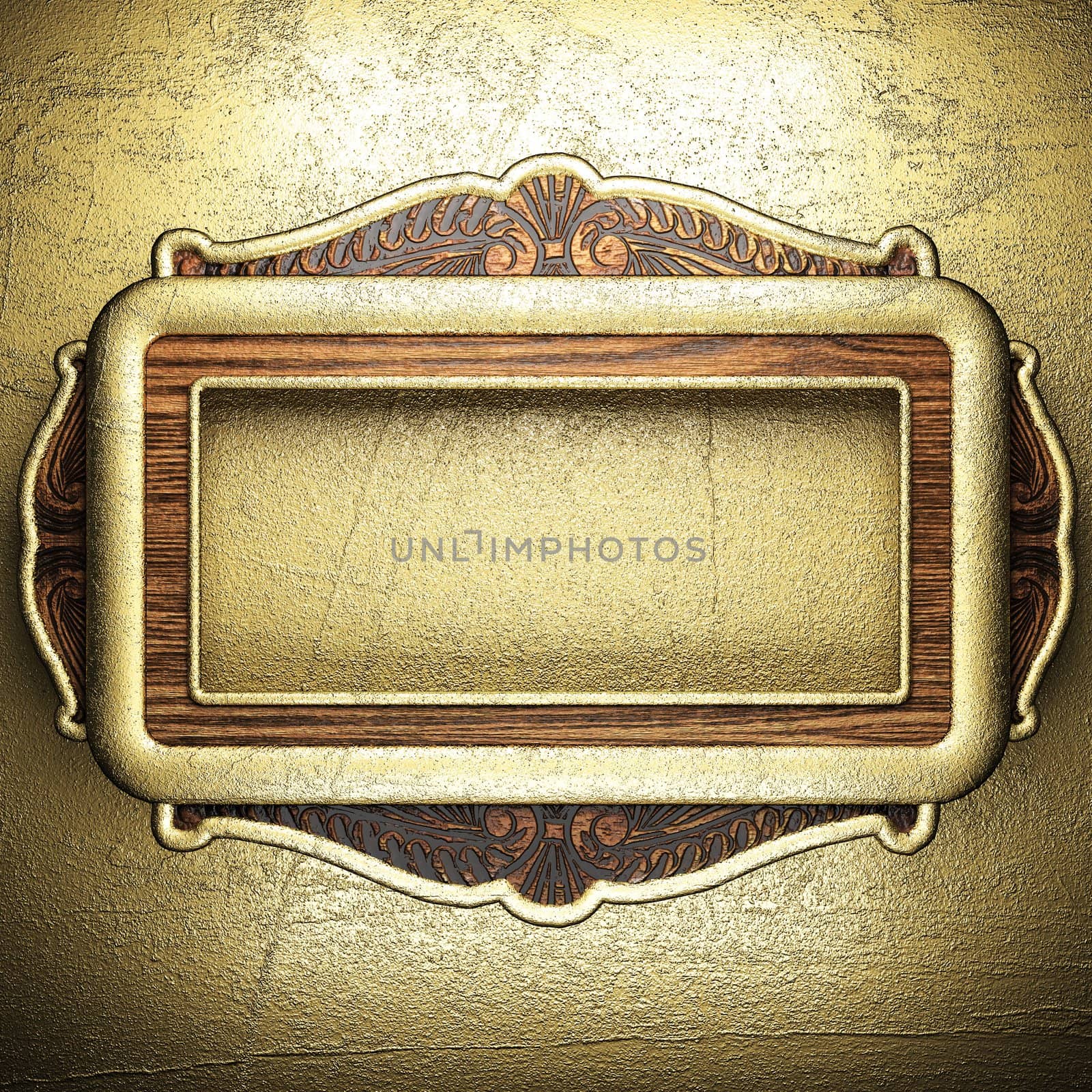wood on golden wall made in 3D