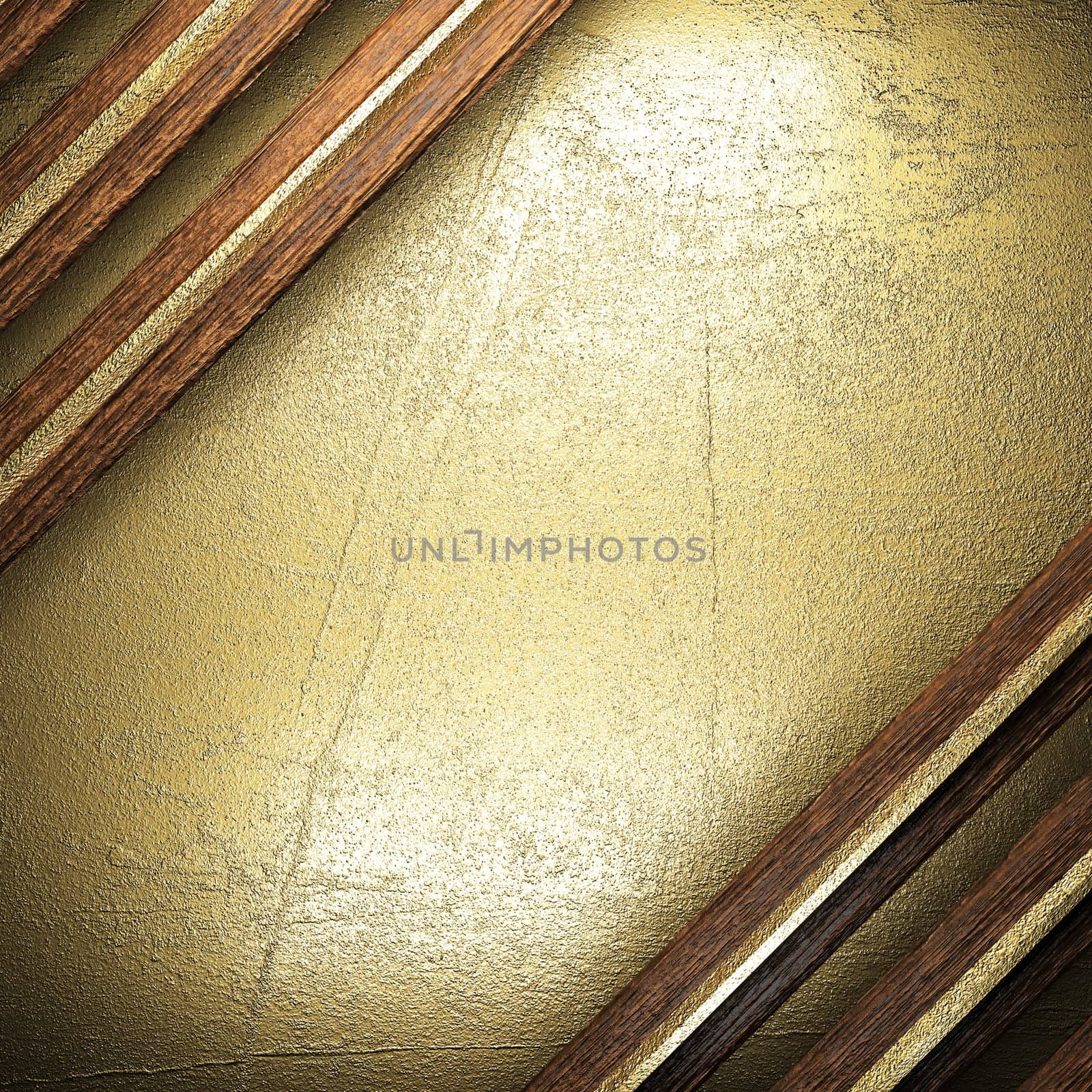 wood on golden wall made in 3D
