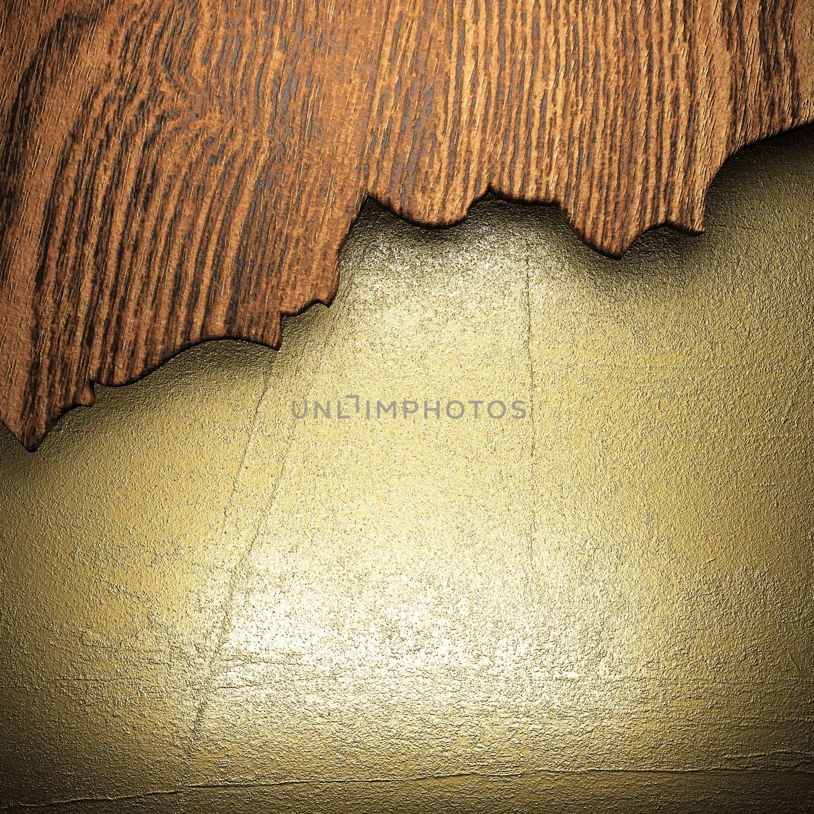 wood on golden wall made in 3D