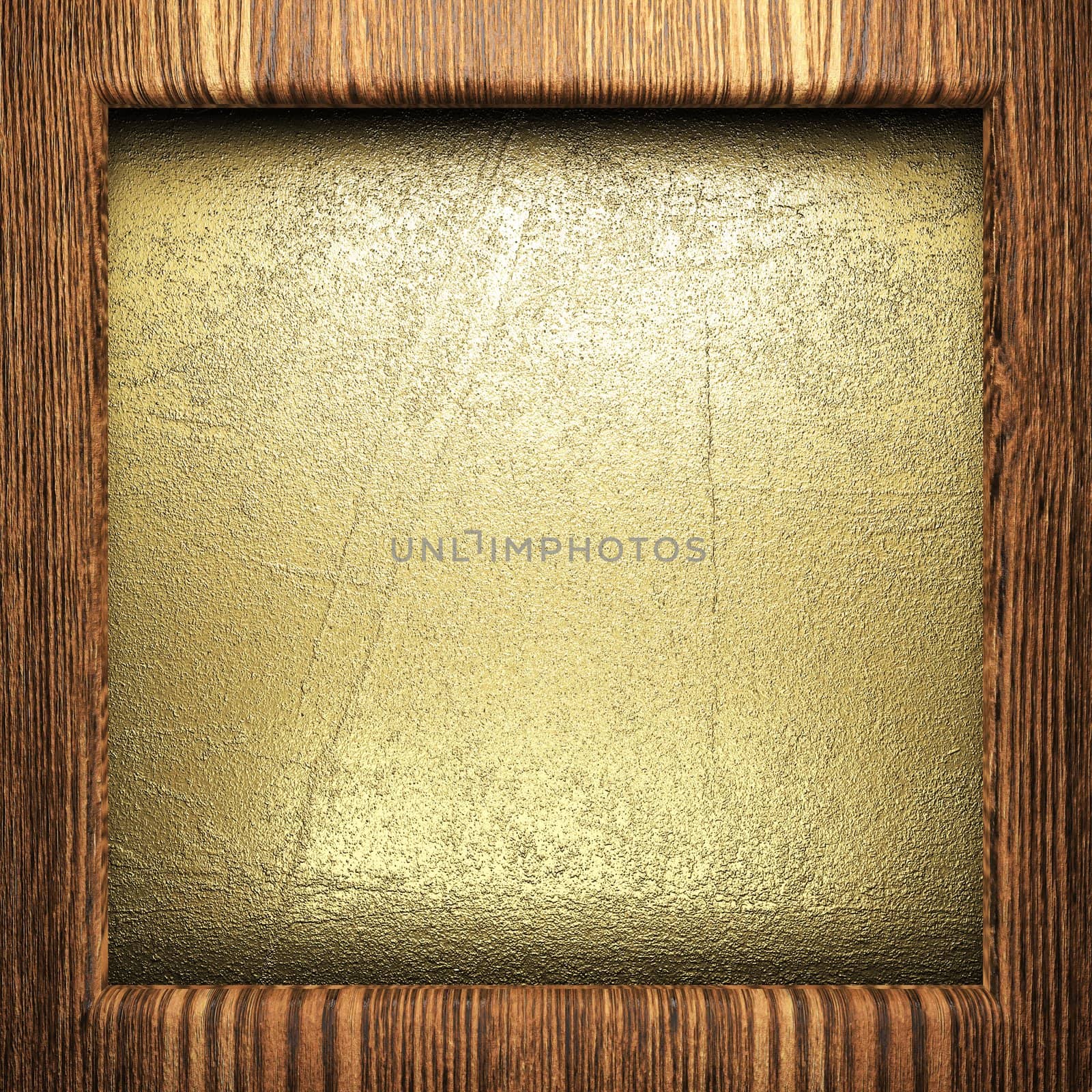 wood on golden wall made in 3D