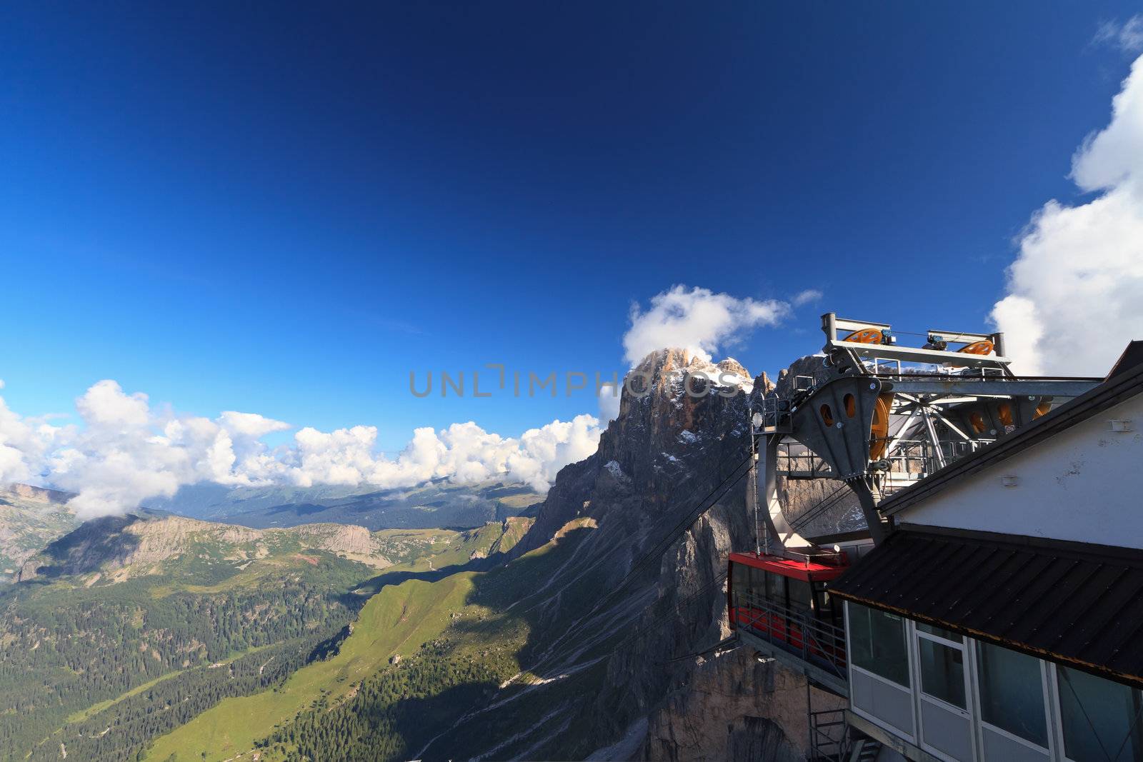 aerial view of Primiero valley and Rolle pass from Rosetta -  Pale di San Martino mount, Italy