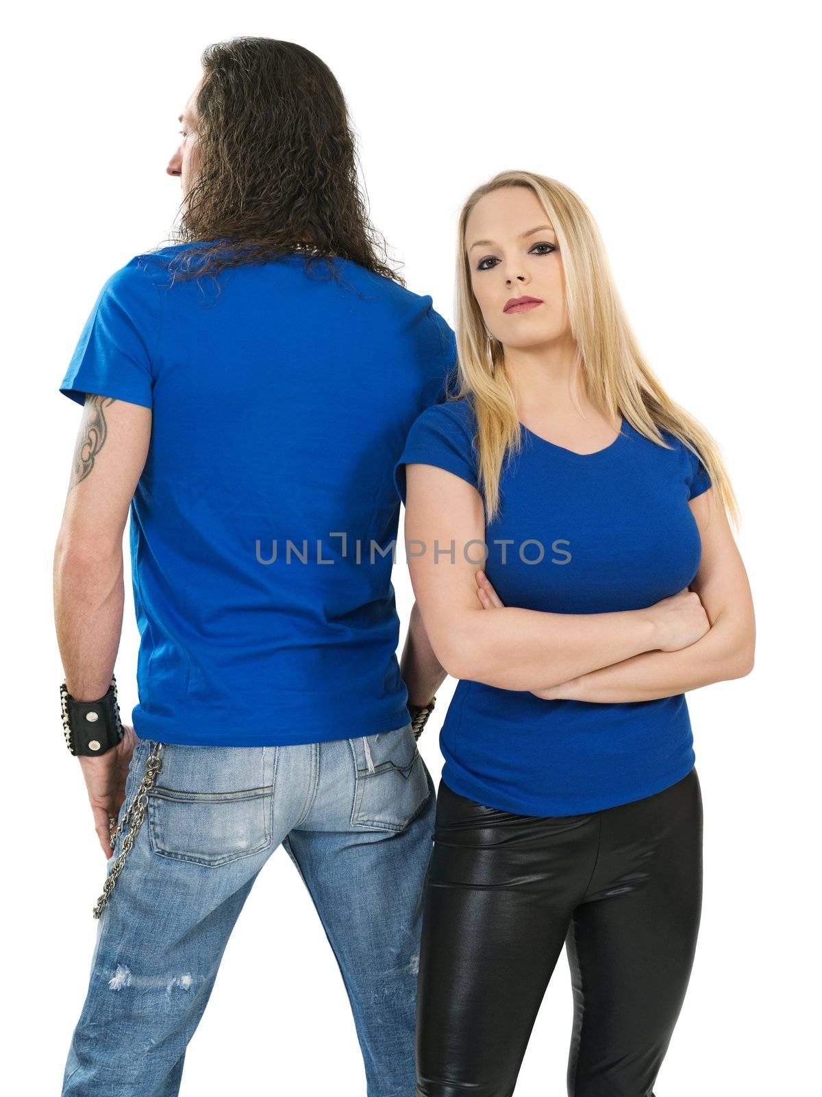 Couple with blank blue shirts by sumners