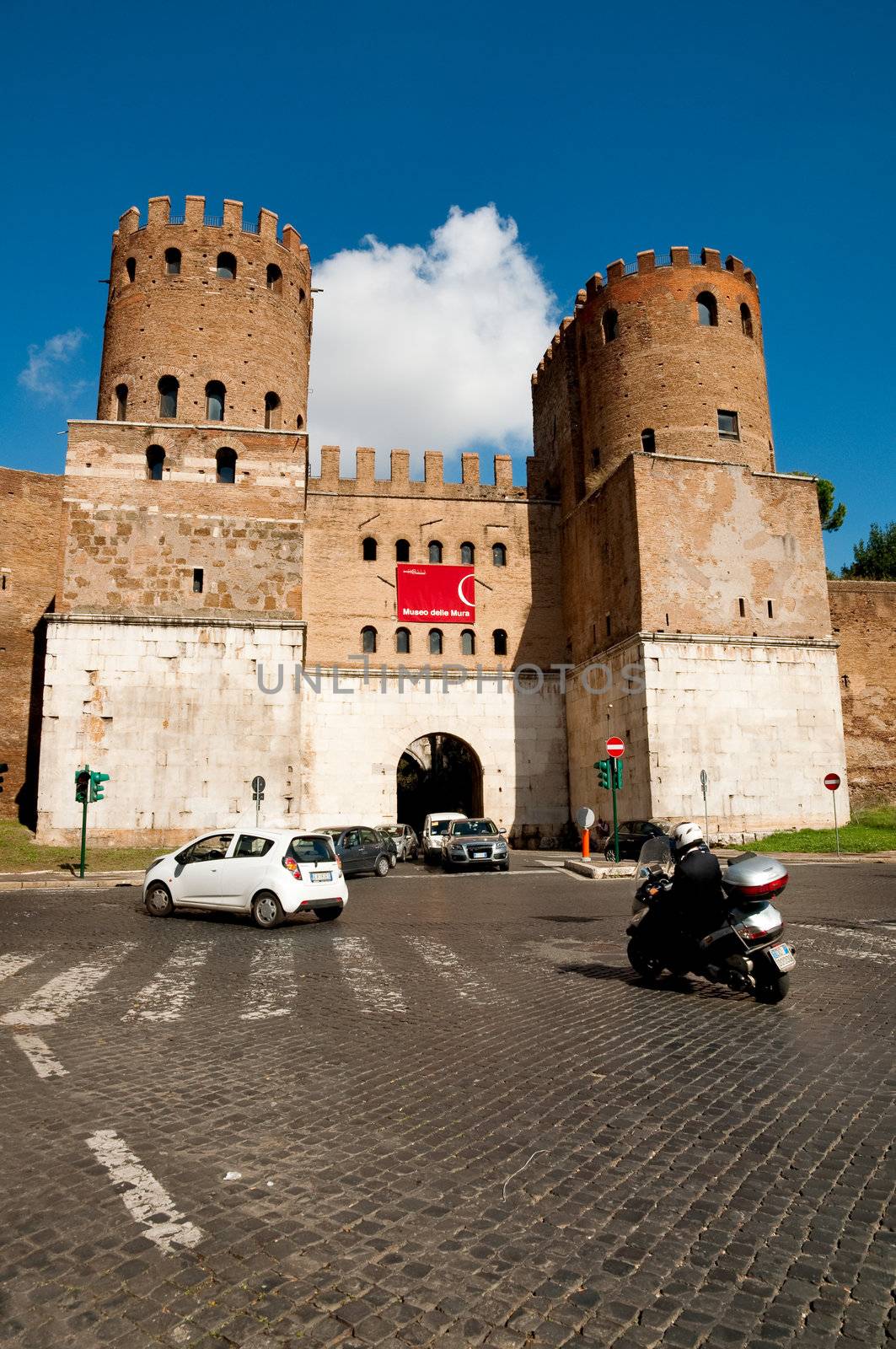 Porta di San Sebastiano and Museo delle mura in Via Apia antica at Roma - Italy