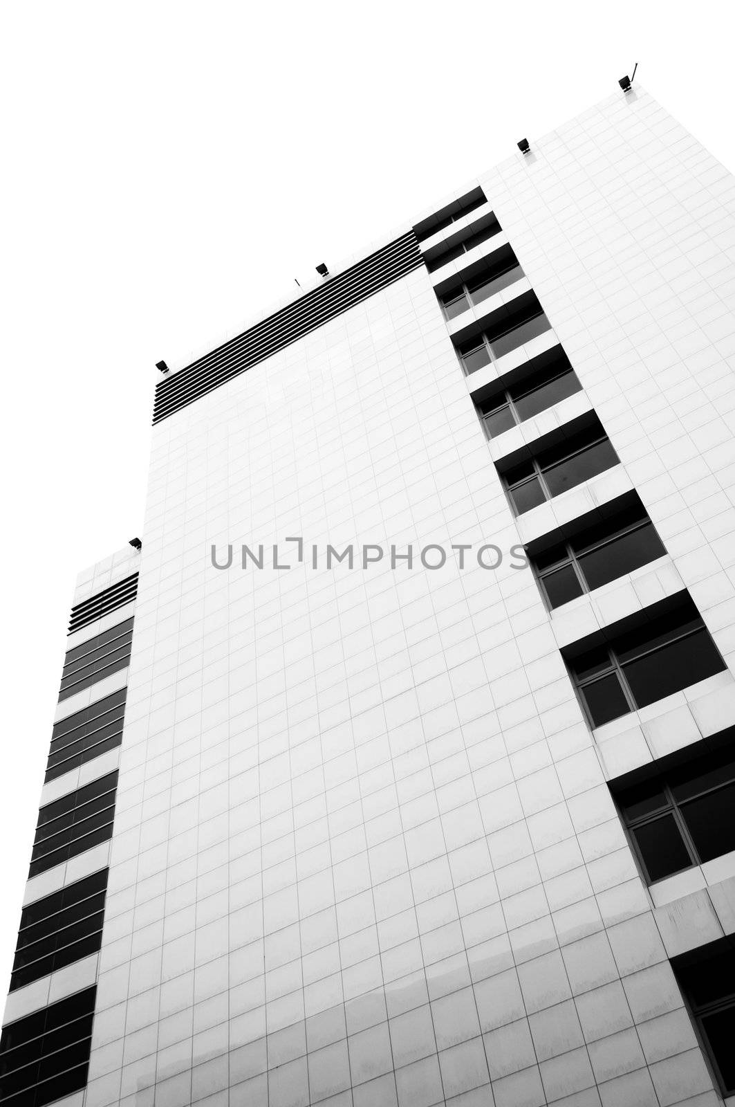 Abstract black and white infrared photography of modern architecture.