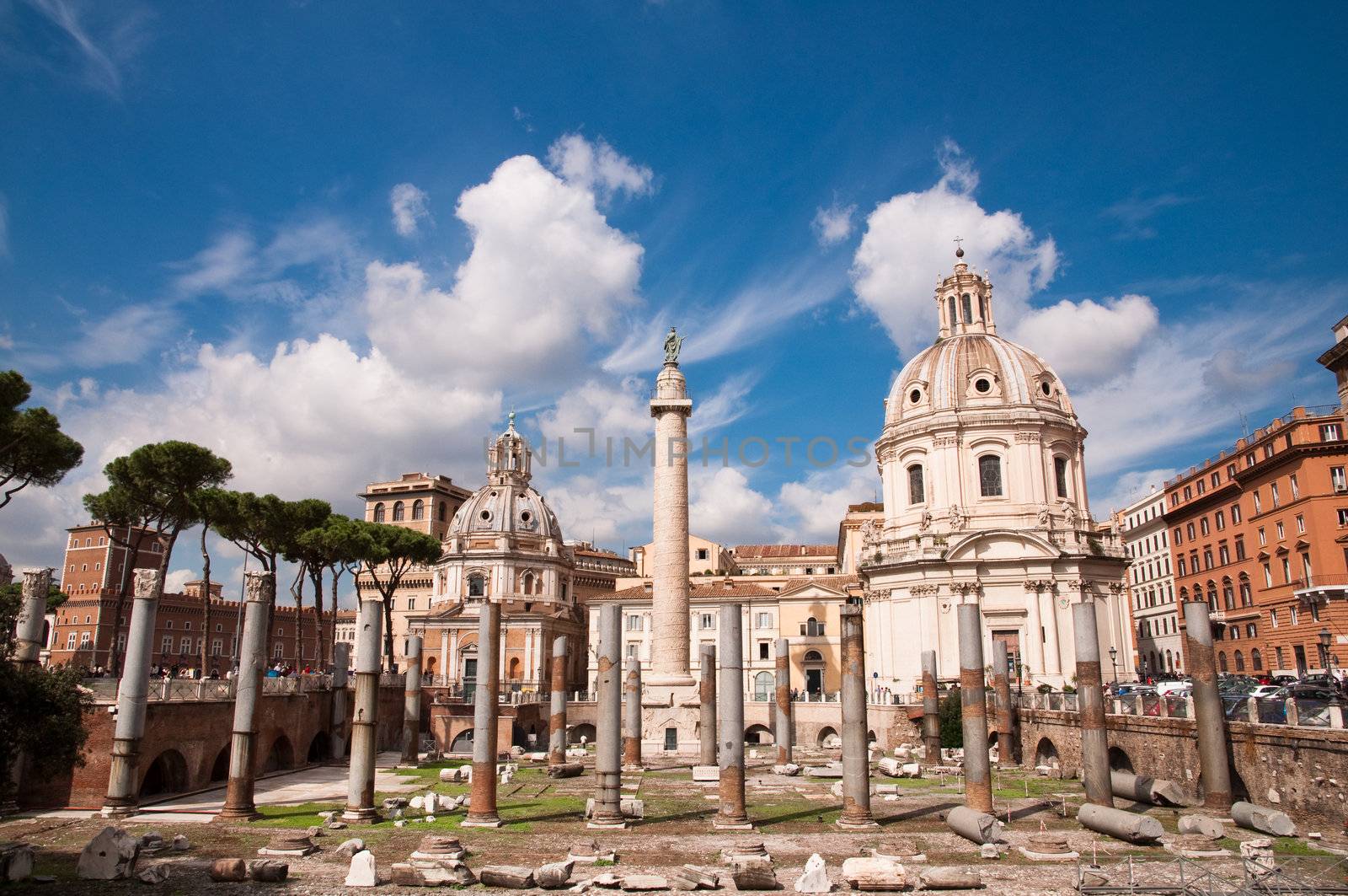 Imperial Forum Traian Column Santa Maria di Loreto Church and Chiessa del santissimo nome di Maria