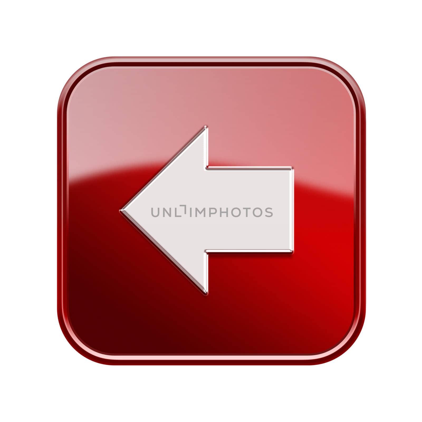 Arrow left icon glossy red, isolated on white background