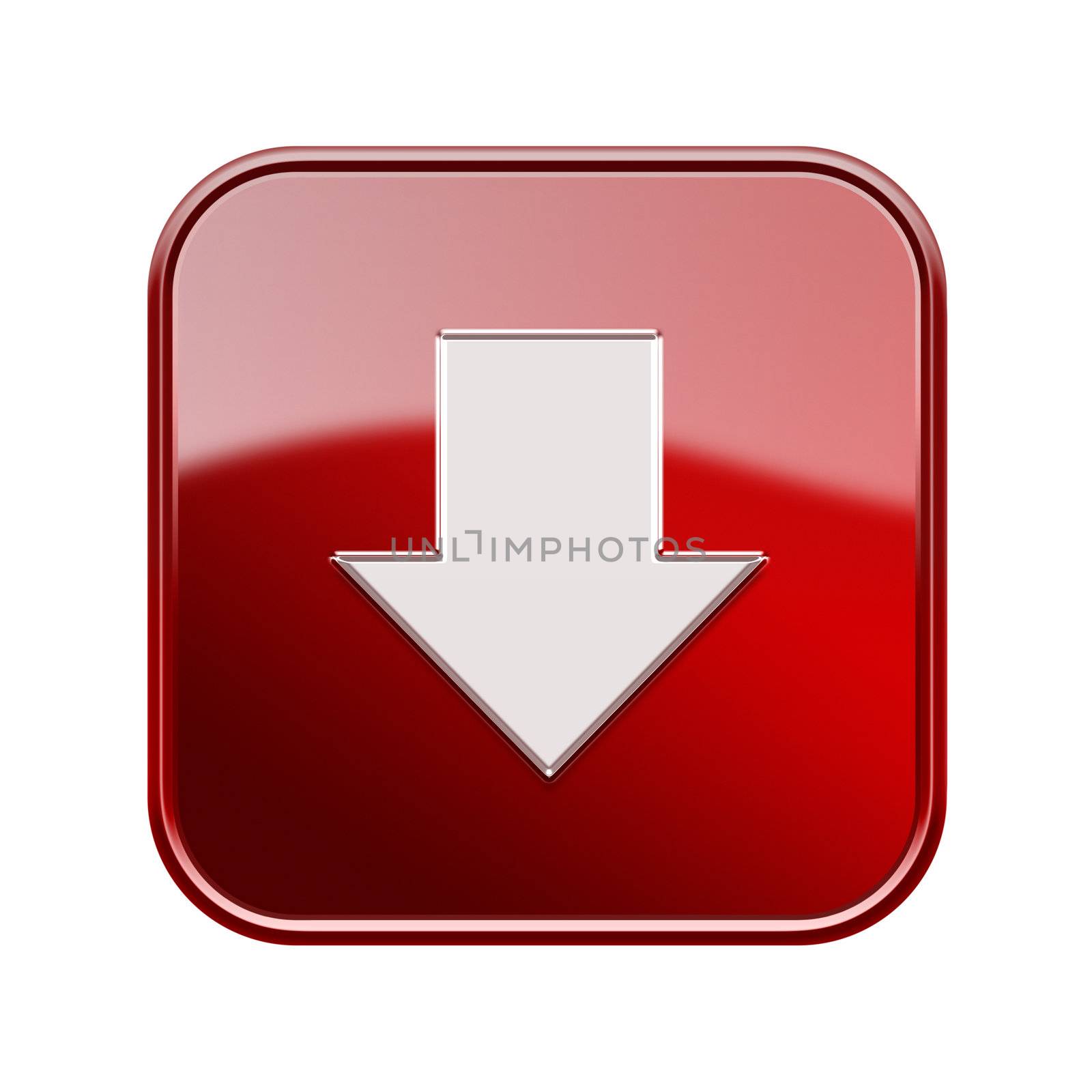 Arrow down icon glossy red, isolated on white background