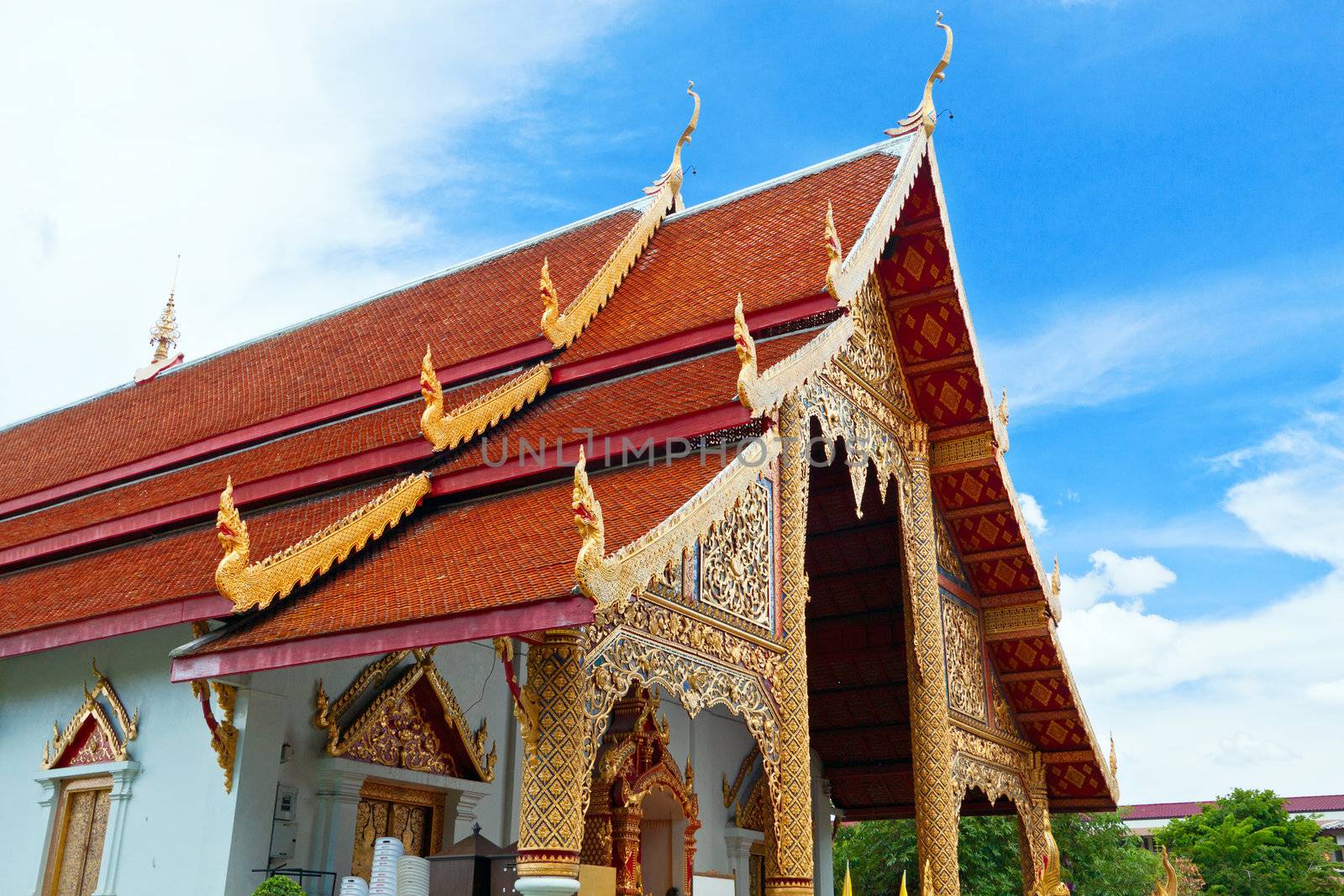 Thai northern style church of Wat chadi liam in Chiang Mai Thailand 