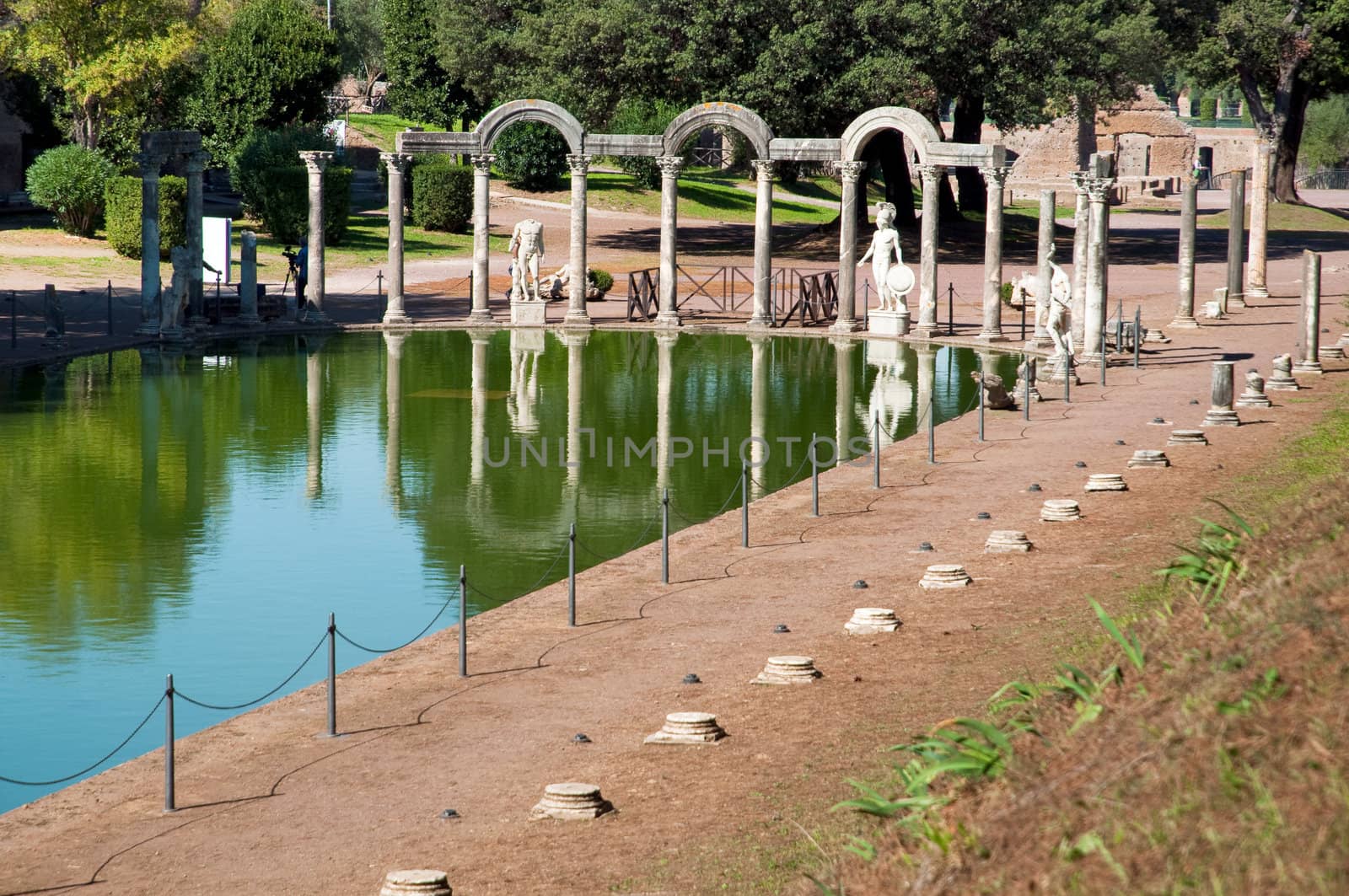 Canopo with statues and arches at Villa Adriana at Roma - Italy
