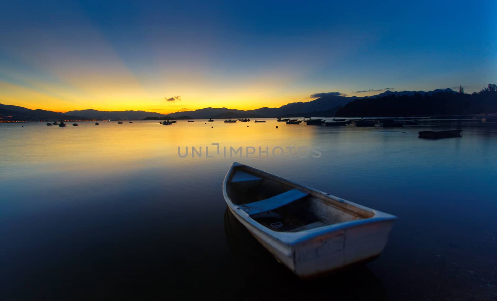 sunset on the lake, boat 