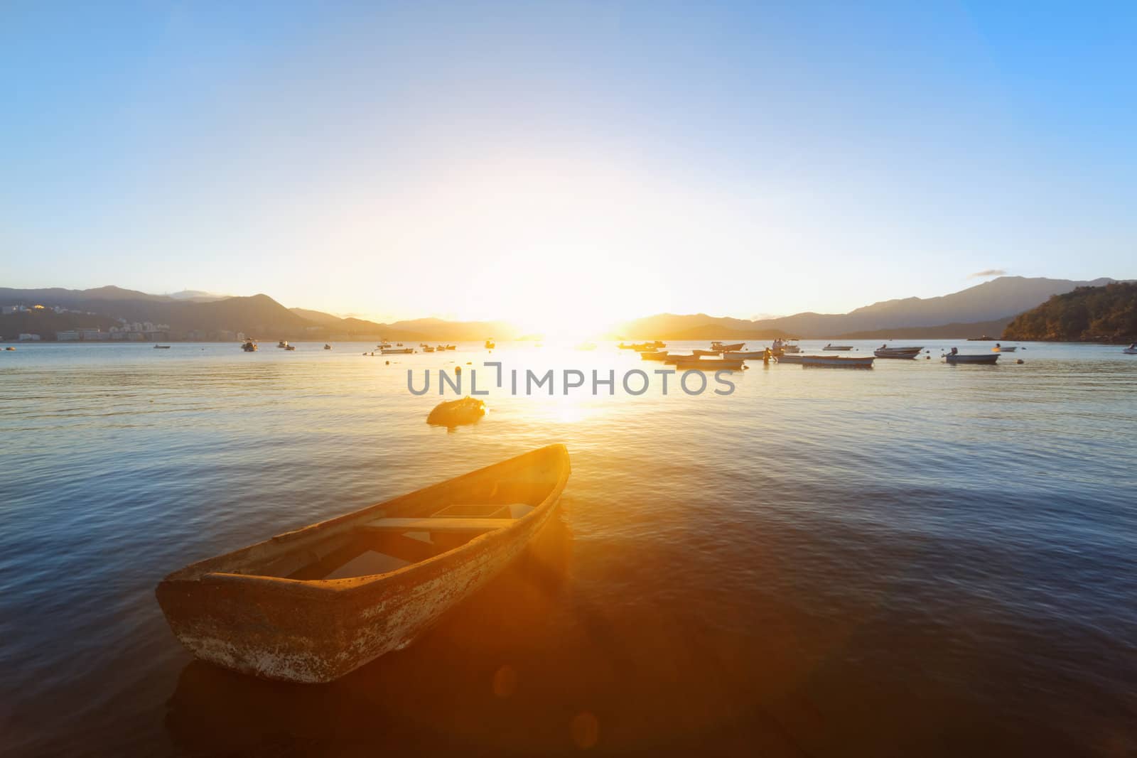sunset on the lake, boat 