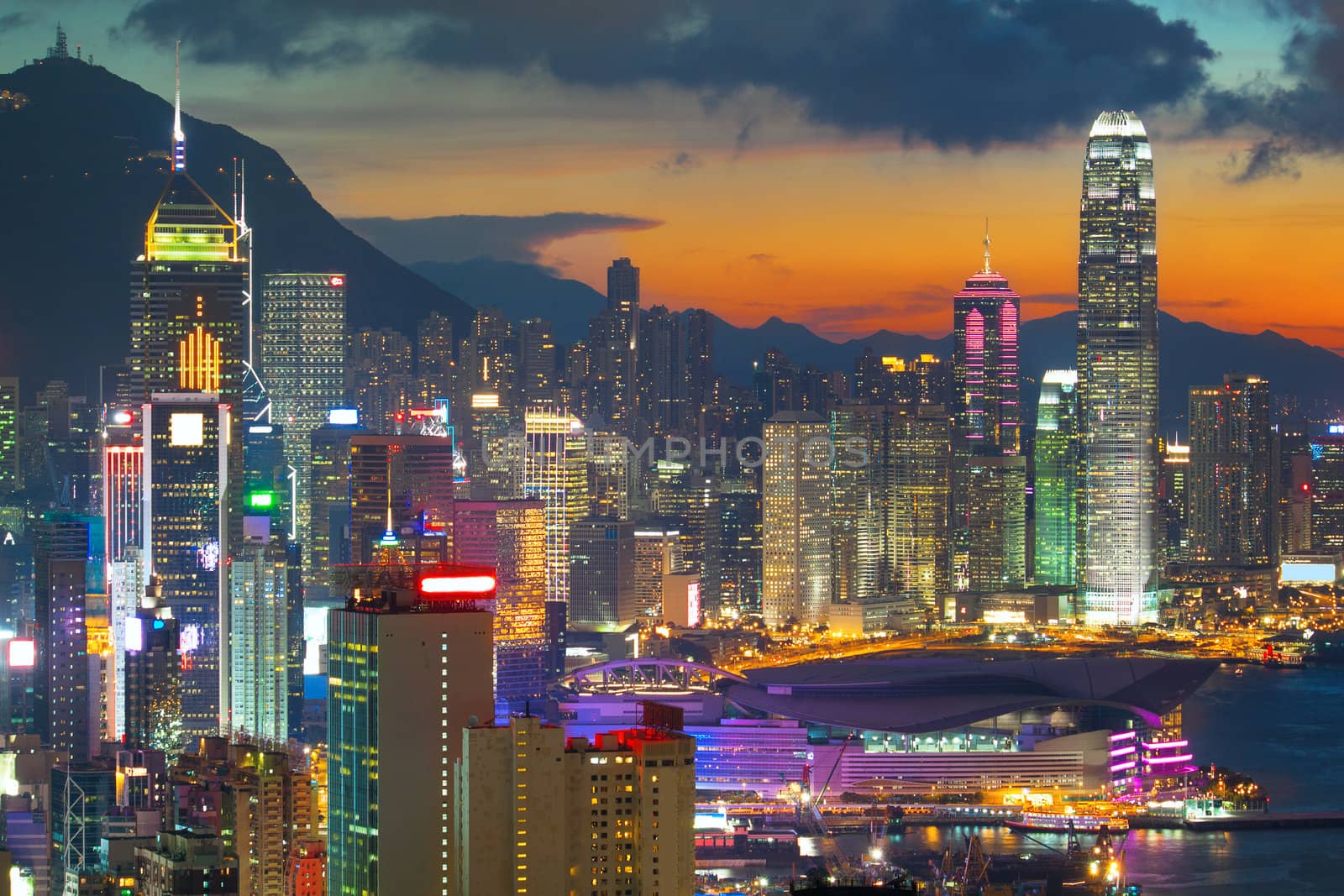 office building at sunset in hong kong 