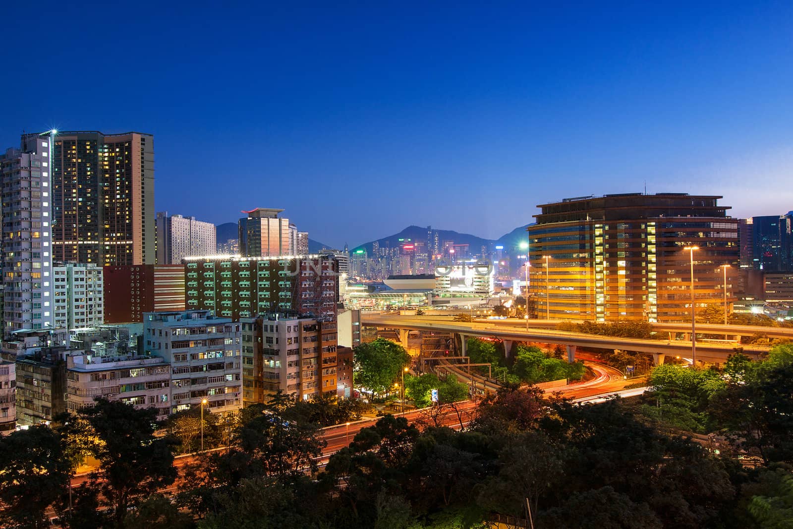 office building at sunset in hong kong 