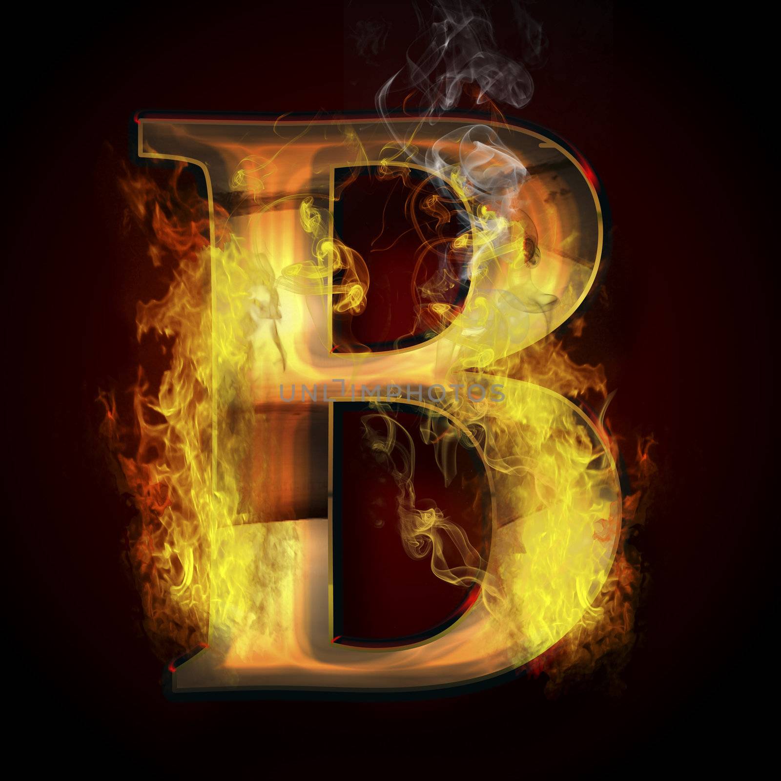 B, fire letter illustration by FernandoCortes