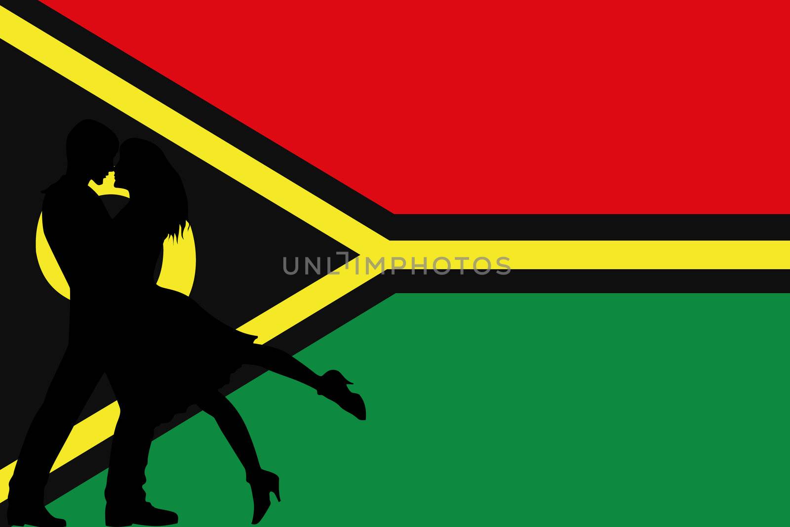 The flag of Vanuatu with the silhouettes of romantic lovers