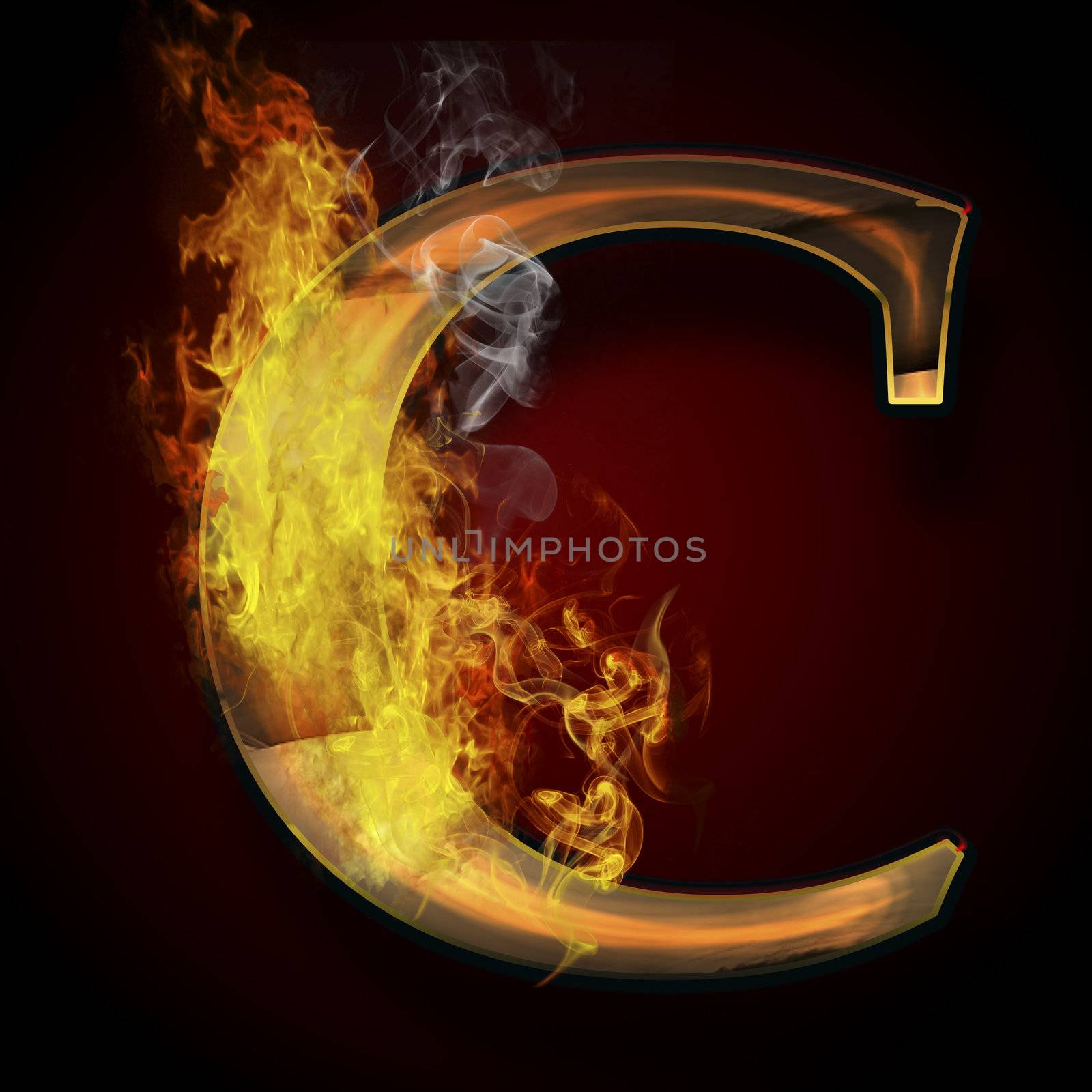 C, fire letter illustration