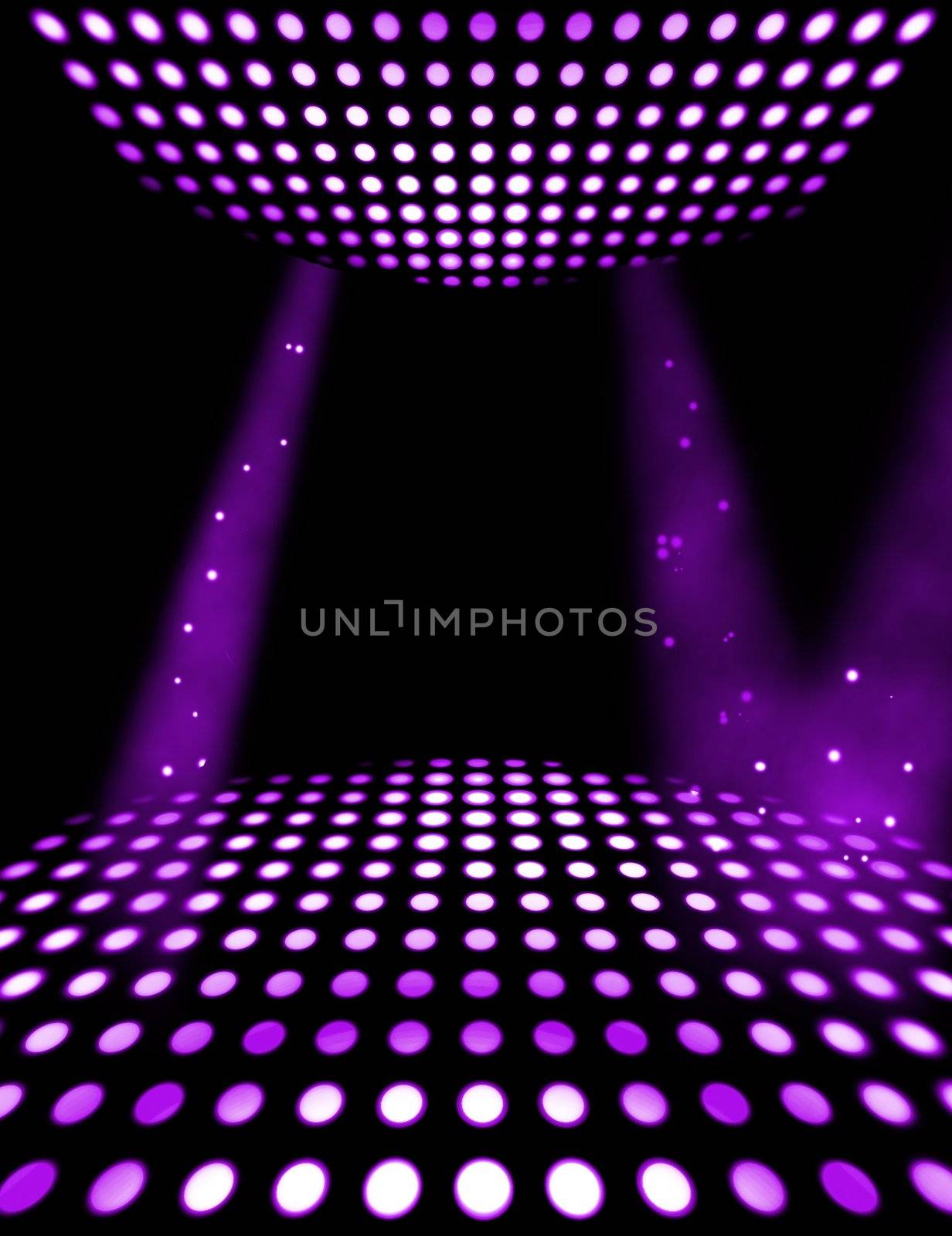 Dance floor disco poster background. Illuminated spotlights