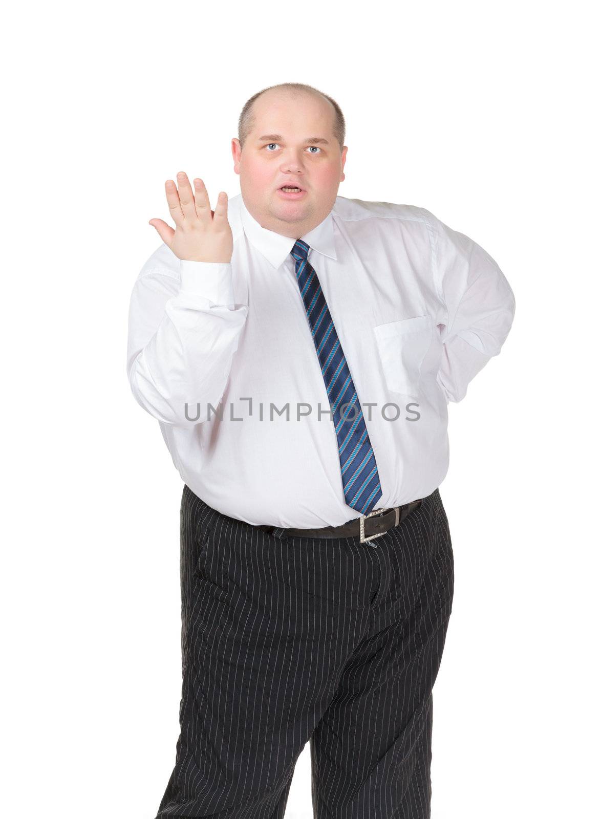 Obese businessman making gesturing by Discovod