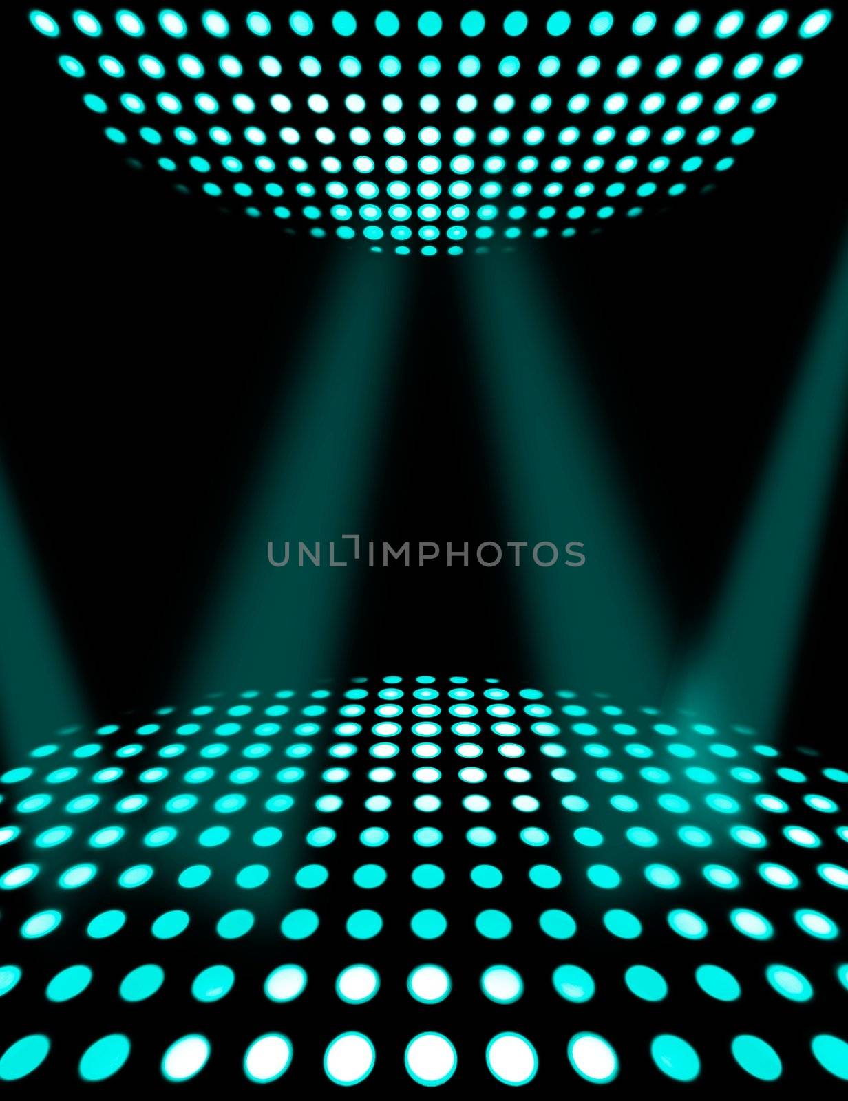 Dance floor disco poster background. Cyan spotlights by simpson33