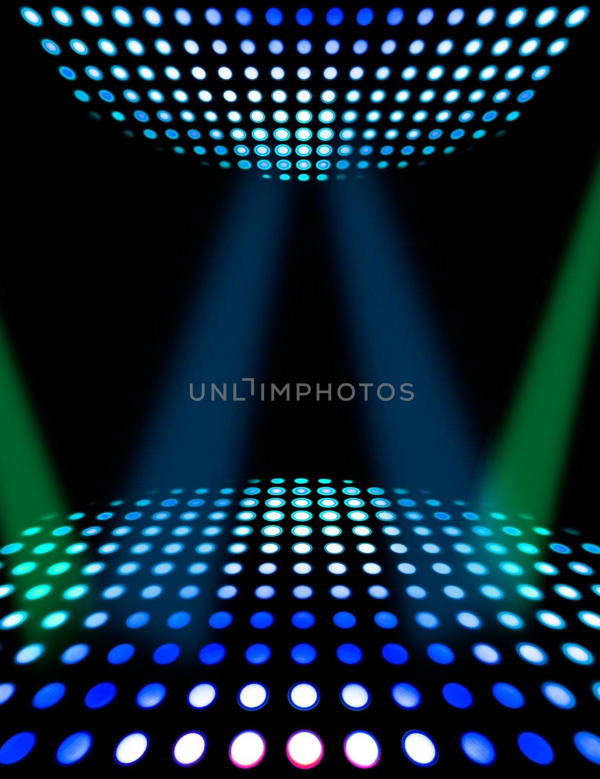 Dance floor disco poster background. Illuminated spotlights by simpson33