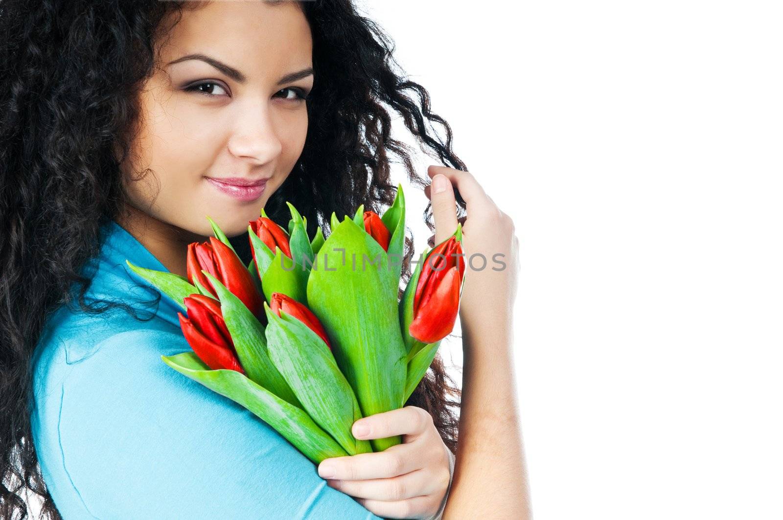 beautiful young girl with tulips