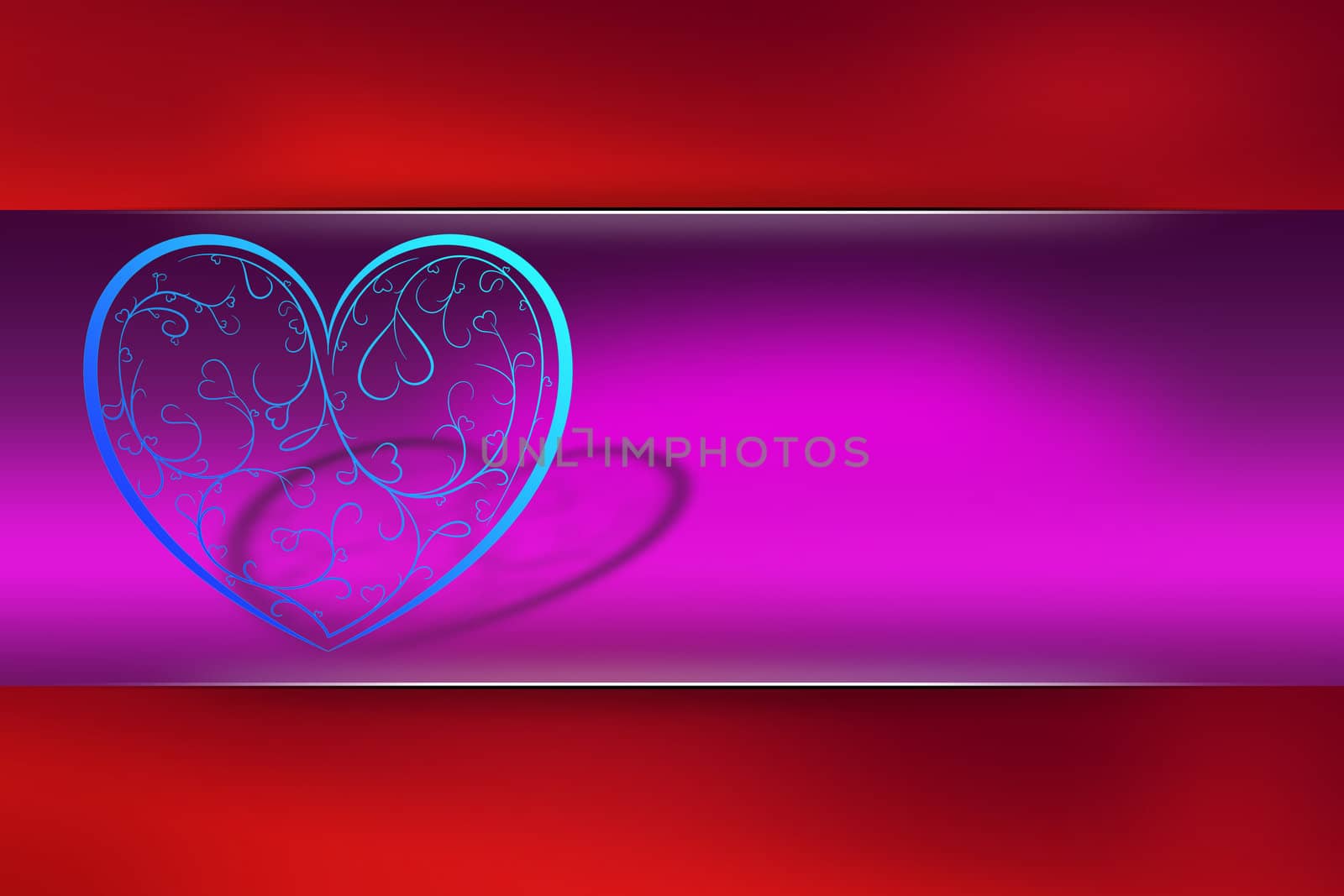 Valentines Day card, blue heart on purple Background