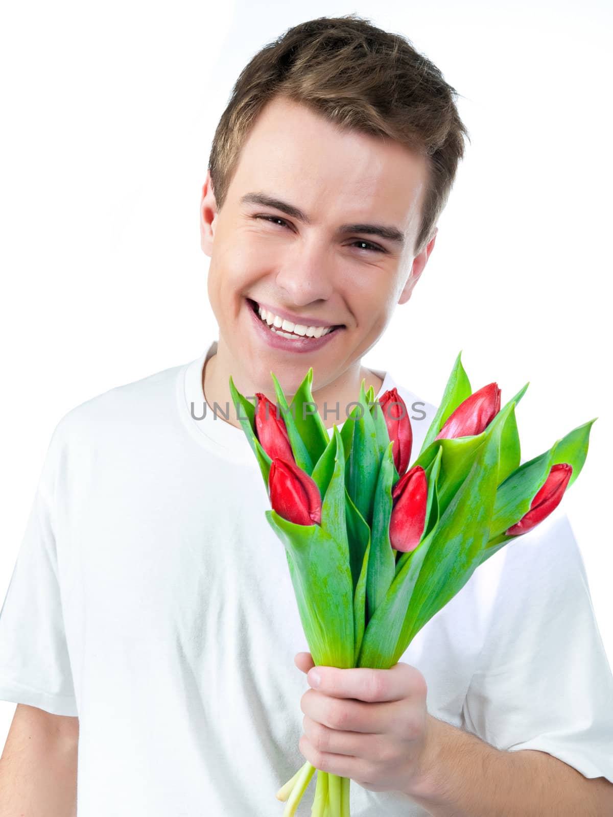 man with a bouquet of tulips by GekaSkr