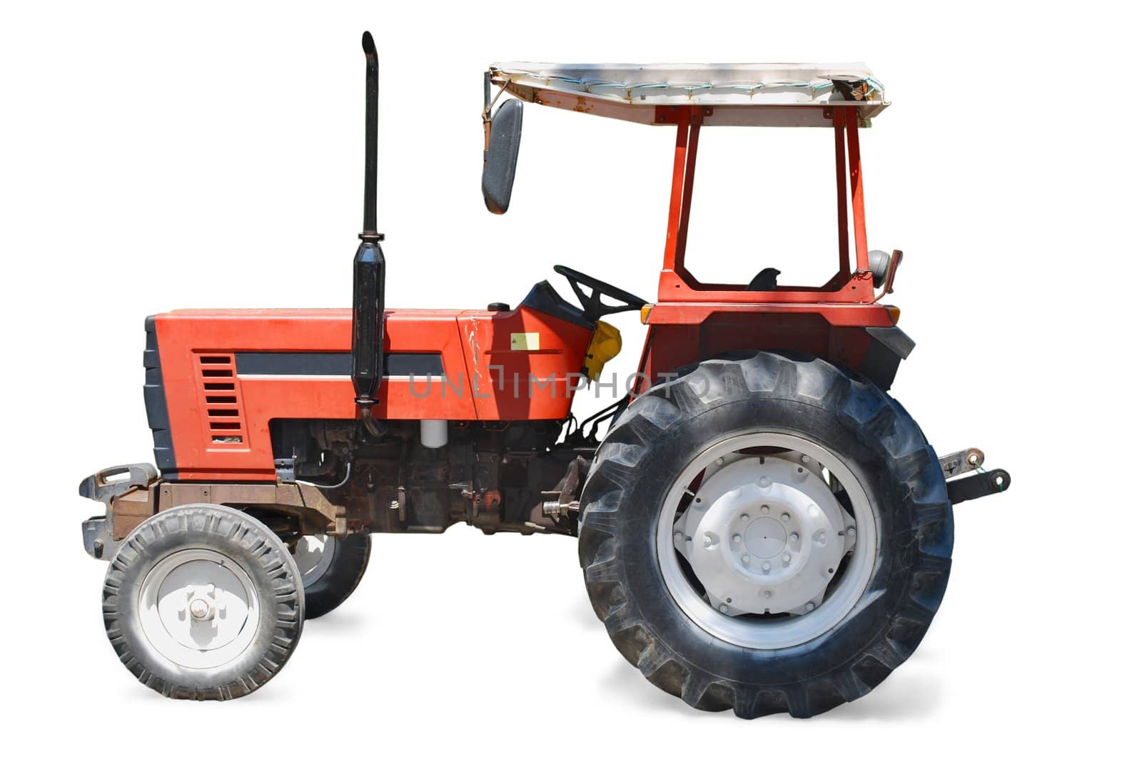 Red Tractor Vehicle Isolated on White Background