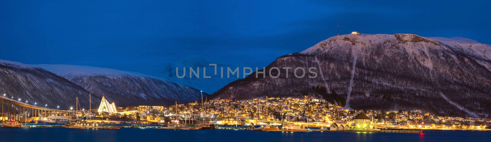 Panorama Landscape of Tromso City at dusk Troms, Norway