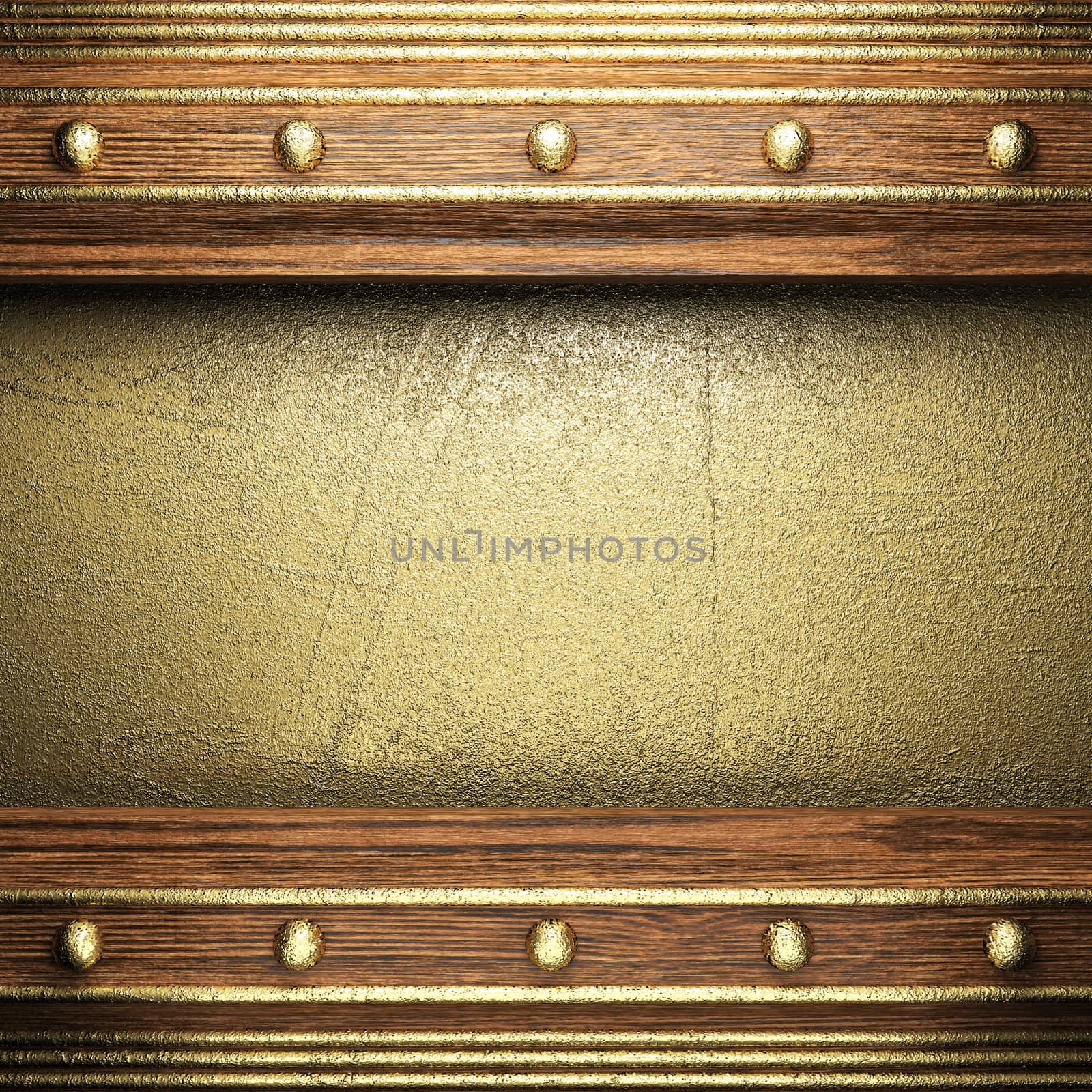 wood on golden wall made in 3D