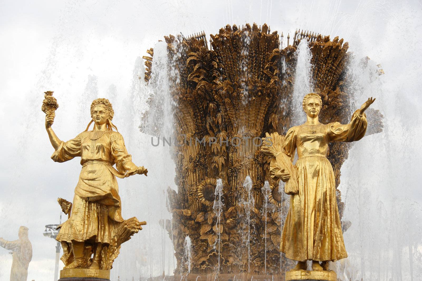 Famous Fountain The Friendship of Nations at All-Russia Exhibition Centre in Moscow, Russia