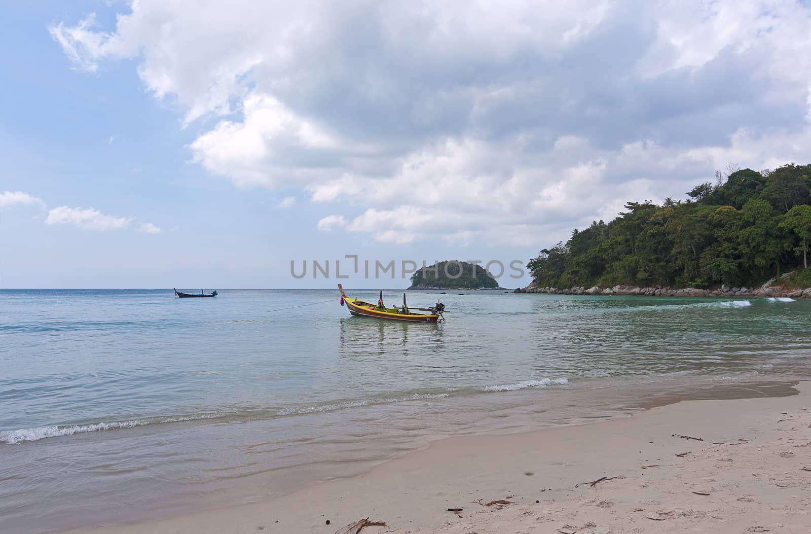 Boats on  shore waiting for tourists, Thailand.