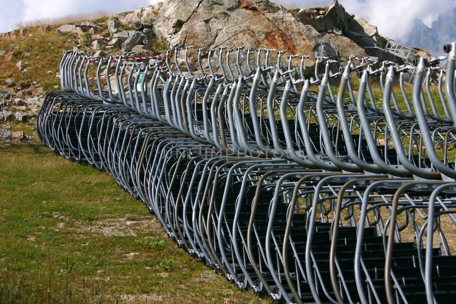 Empty ski seats in the mountains during summer