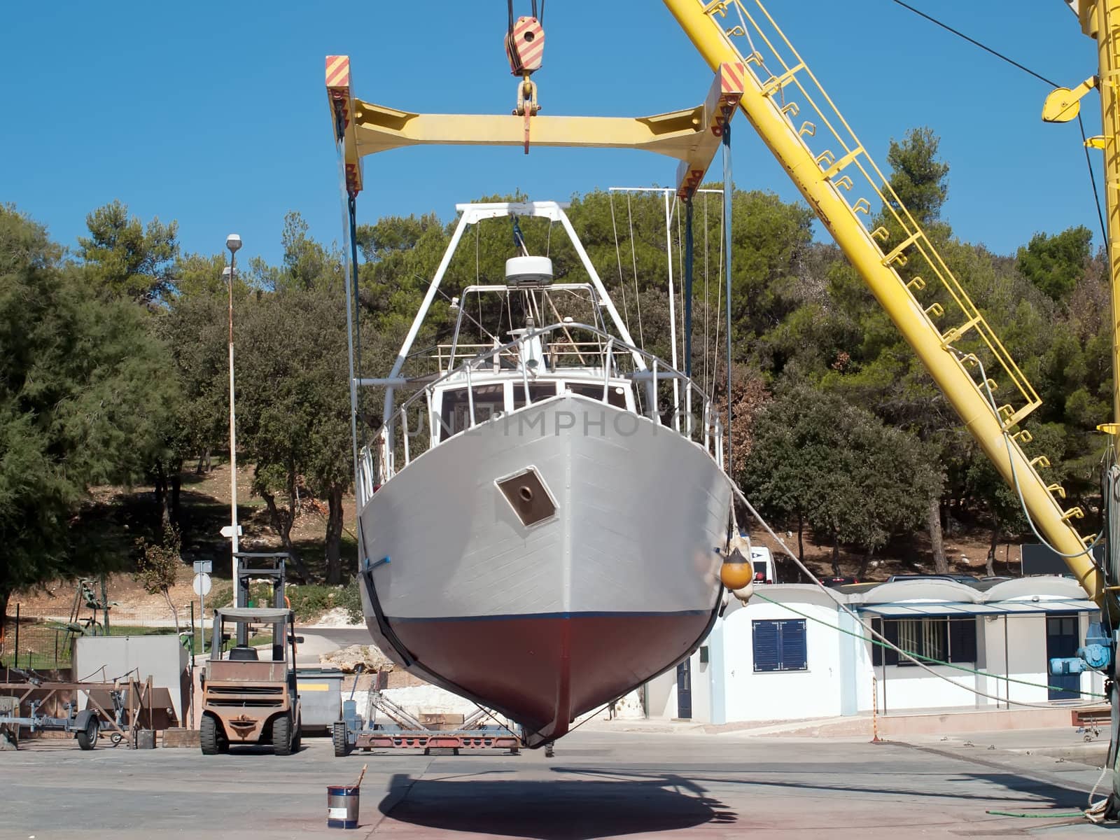 fishing boat on repair in dry dock