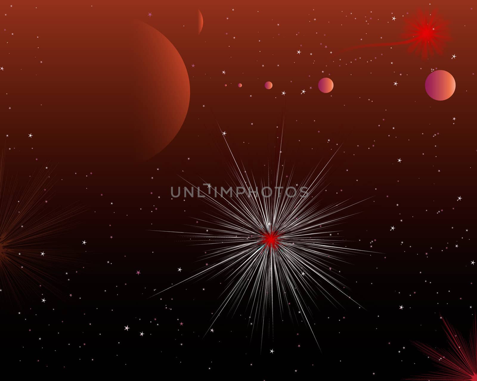 Red Night space sky star bursts. A planet system with stars.