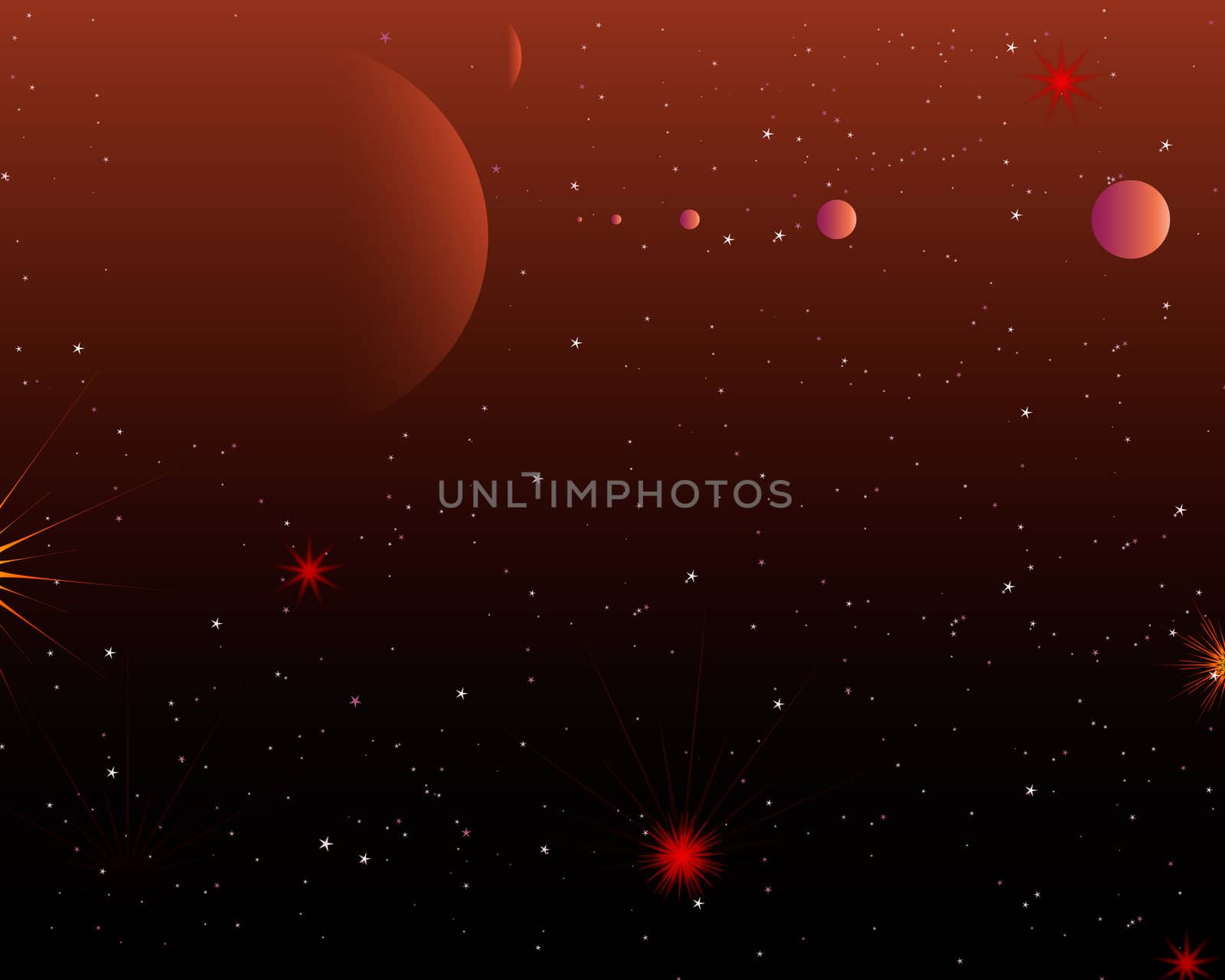 Red space planet system with stars