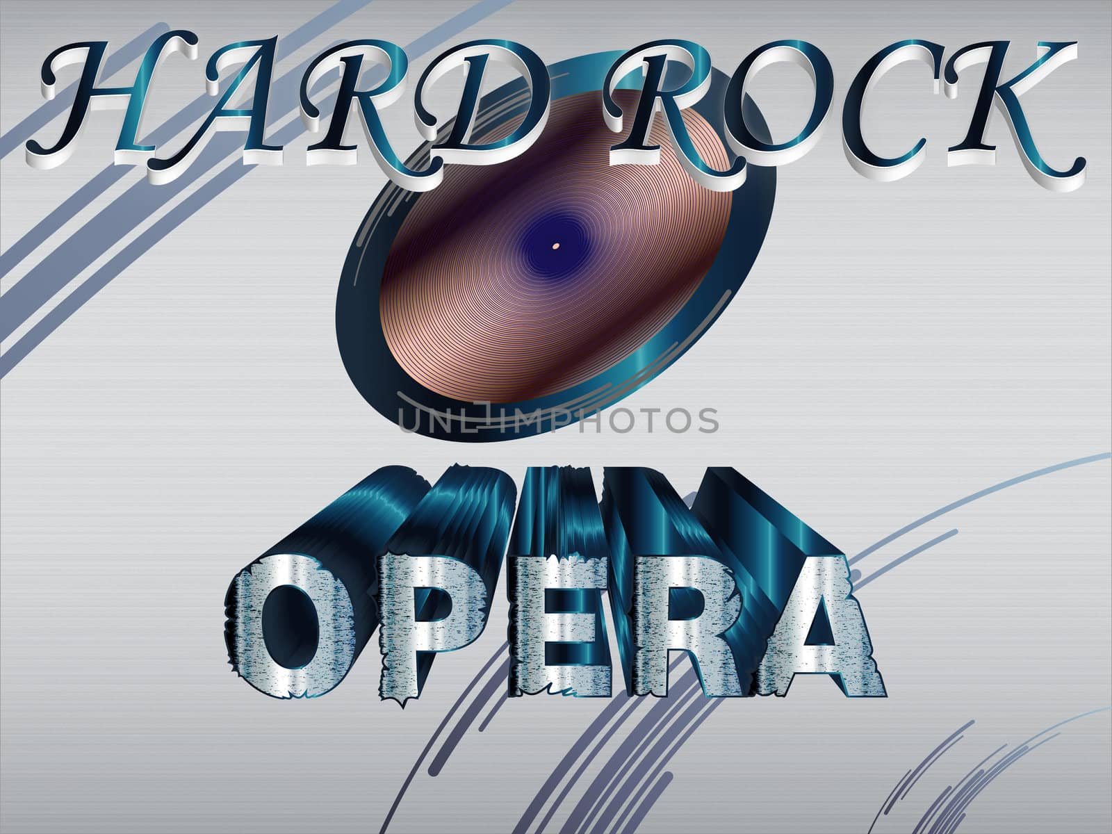 Hard Rock background 3D symbol with metallic elements